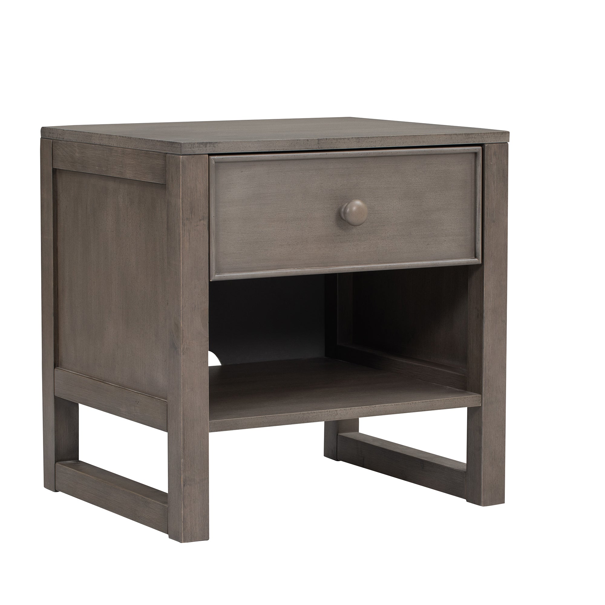 Wooden Nightstand with a Drawer and an Open Storage - Antique Gray