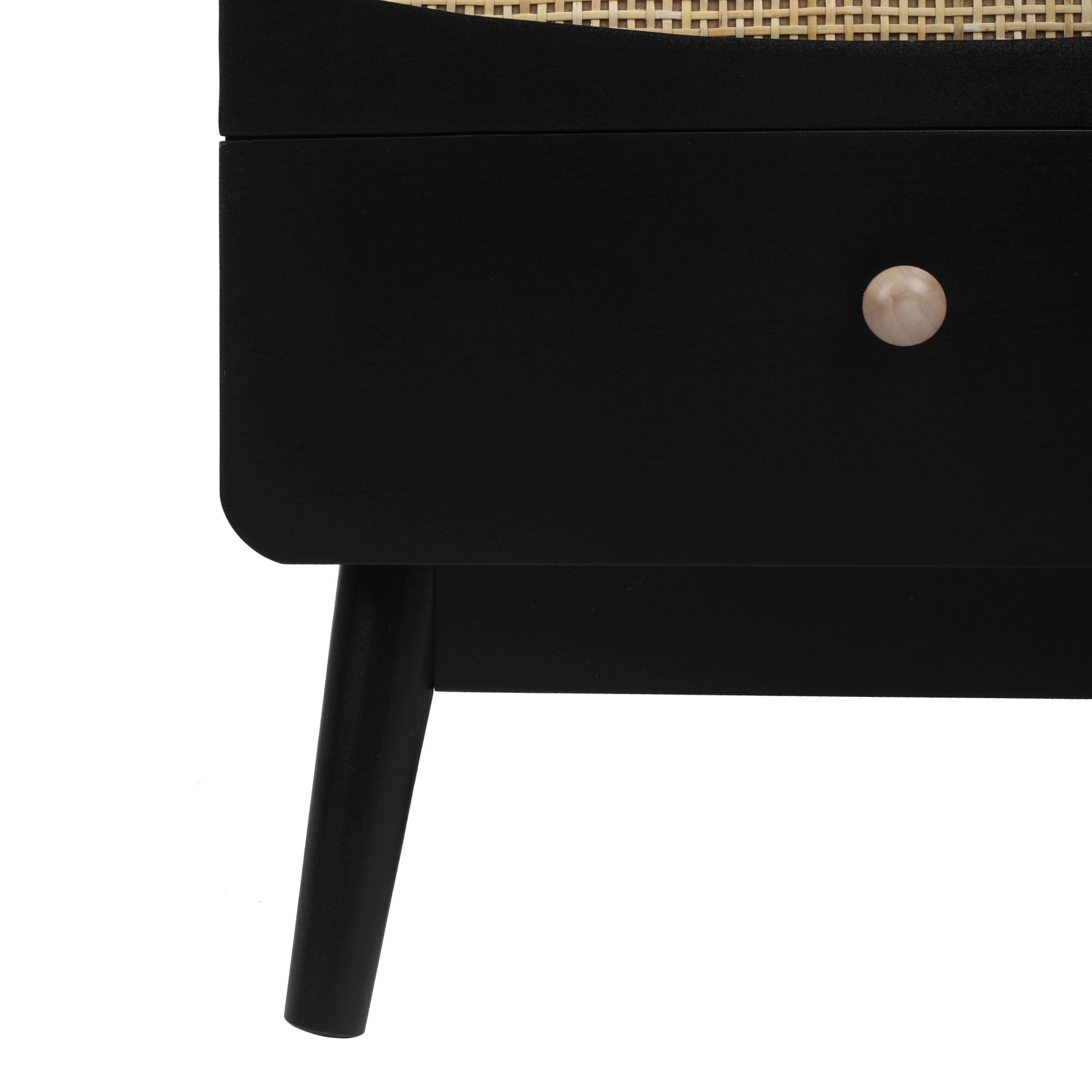 ILO Black Nightstand with Storage Drawer/ Rattan Door