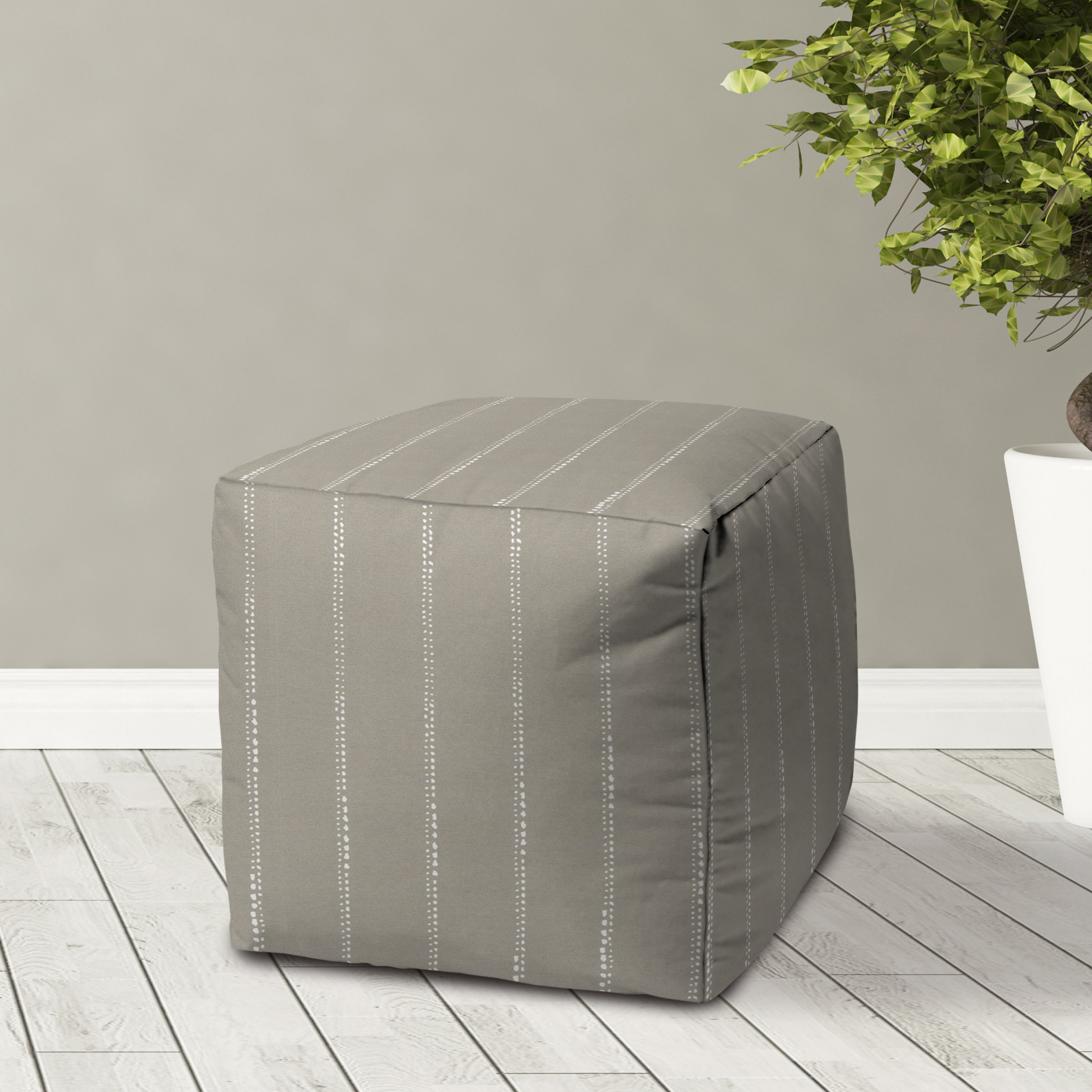 Med Taupe Stripes Indoor/Outdoor Pouf - Zipper Cover Only