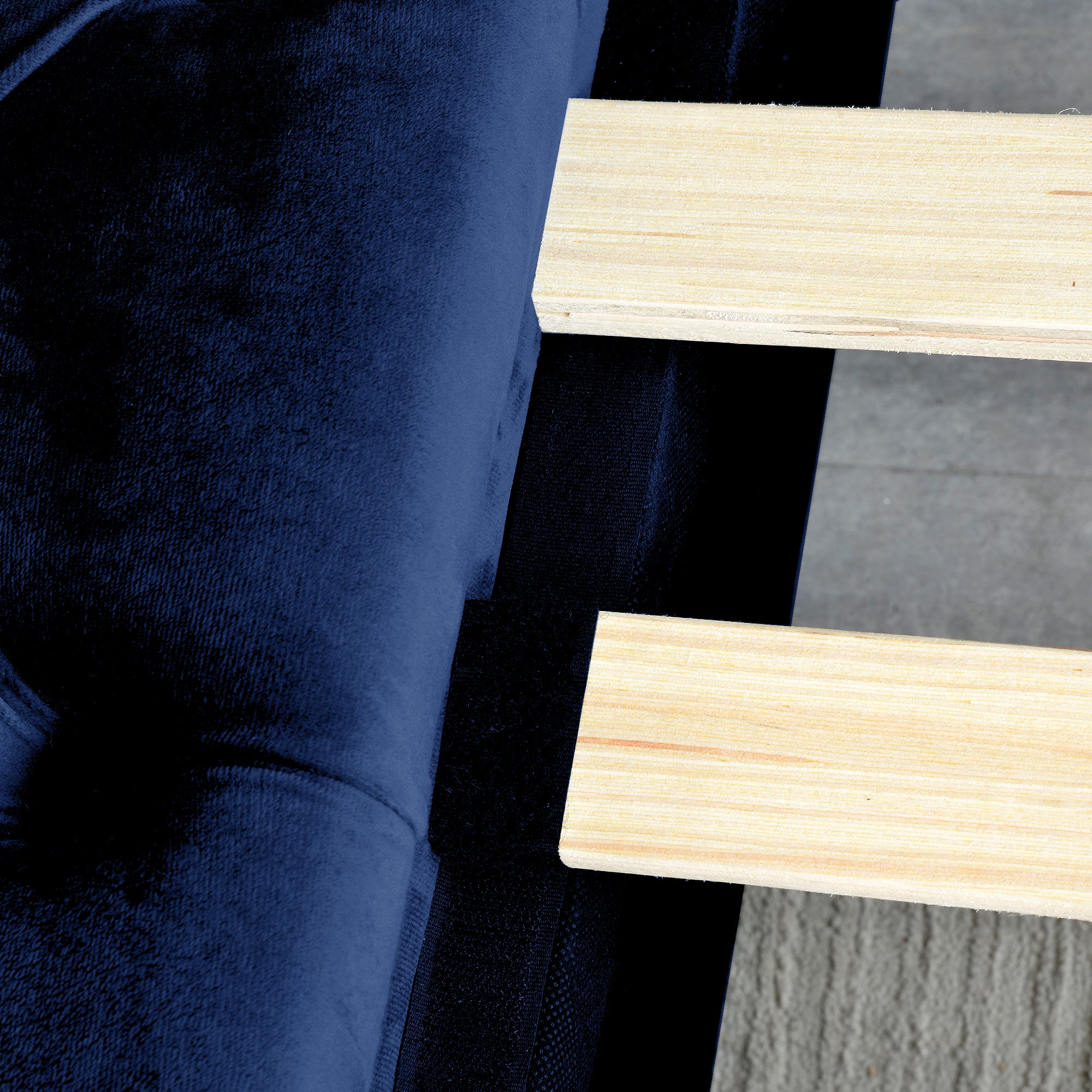 Queen Size Contemporary Velvet Bed with Storage Locker - Blue