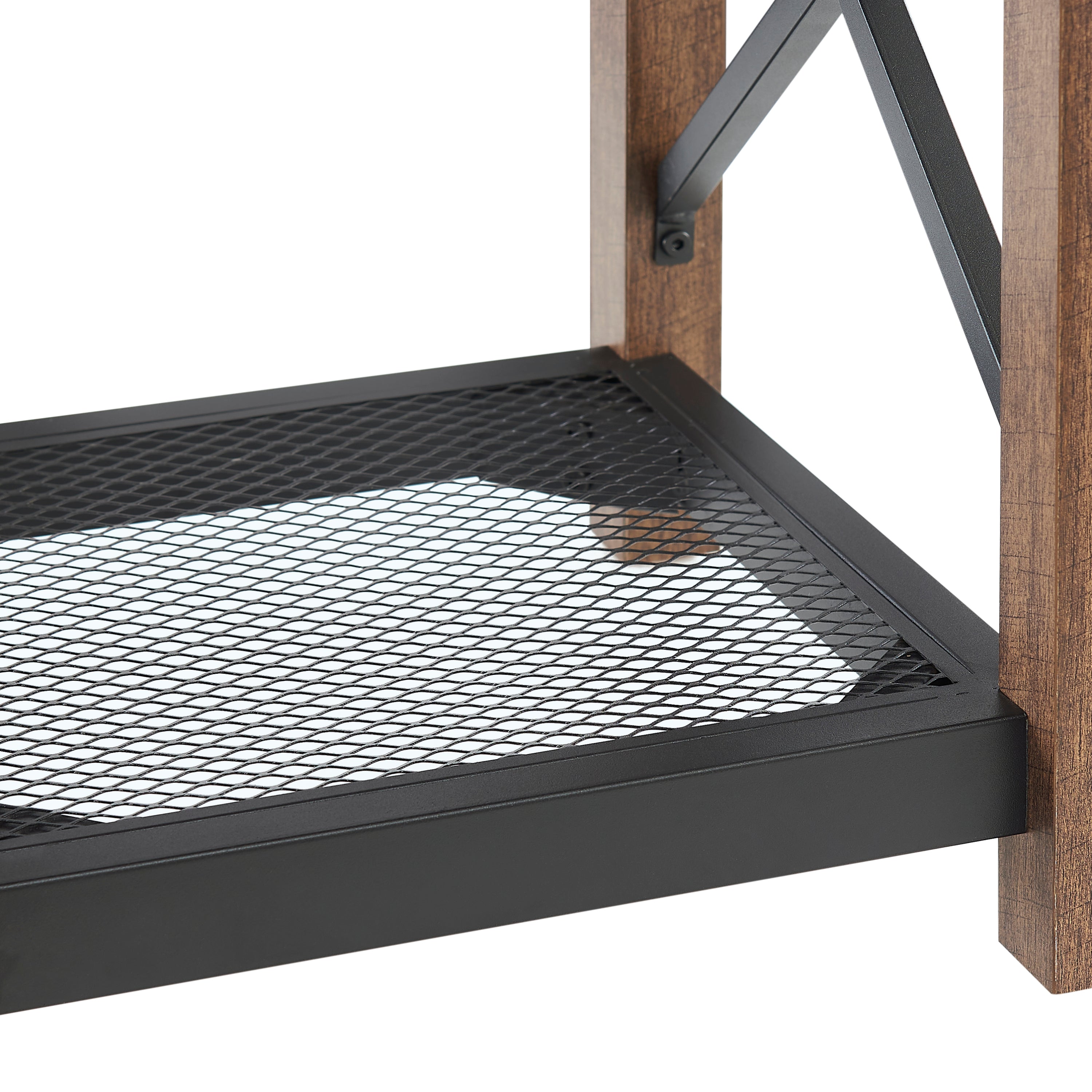 Farmhouse Wood Side Table, Nightstand with Mesh Shelf, 2-Tier End Table - Brown
