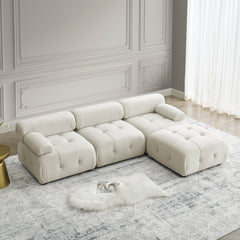 Modular Sectional Sofa, Button Tufted Designed and DIY Combination,L Shaped Couch with Reversible Ottoman - Beige Velvet