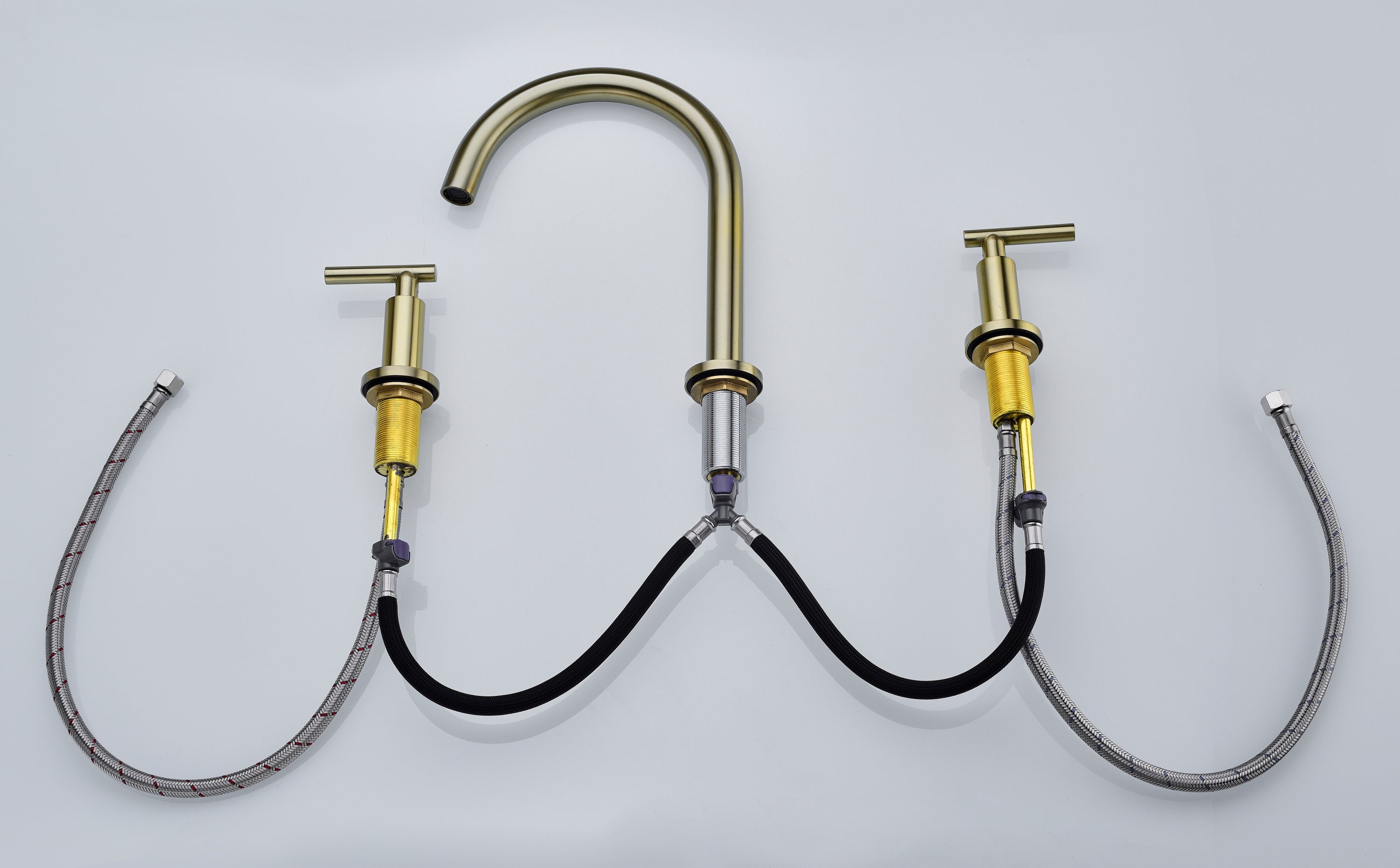 Two Handle High Arc Widespread Bathroom Sink Faucet 3 Hole - Gold