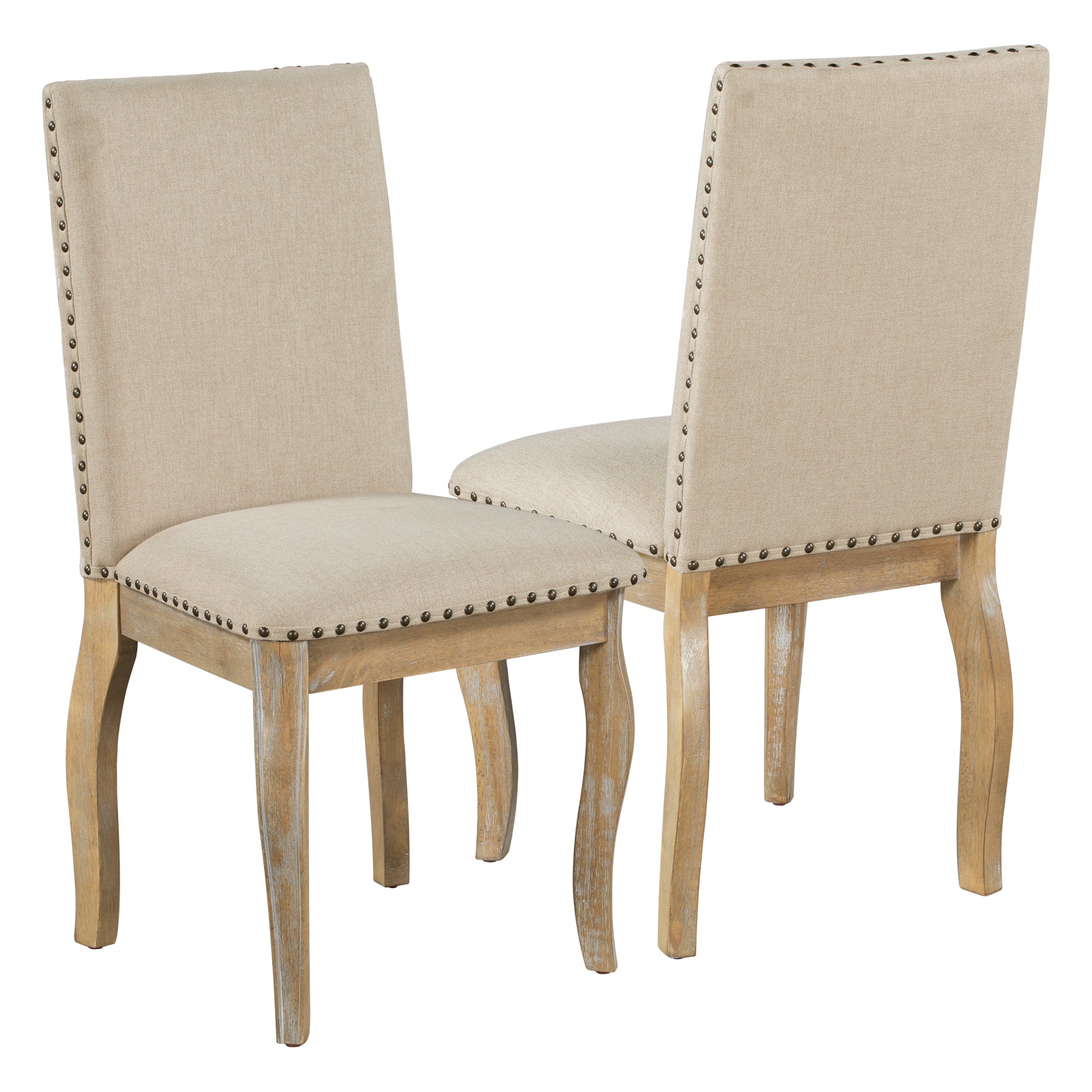 5-Piece Farmhouse Dining Table Set Wood Round Extendable Table and 4 Upholstered Chairs - Natural Wood Wash