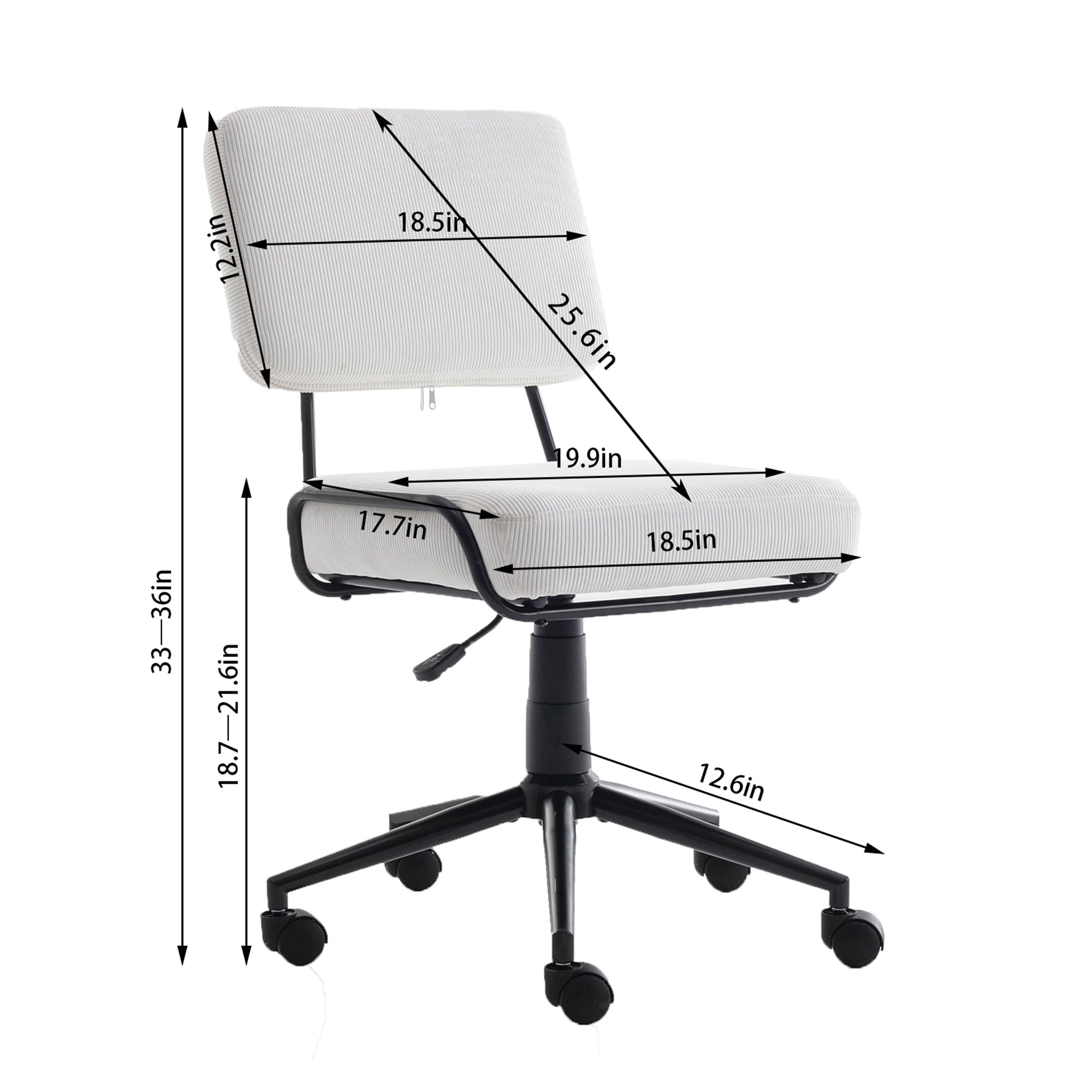 Corduroy Desk Swivel Rolling Chair with Wheels - White