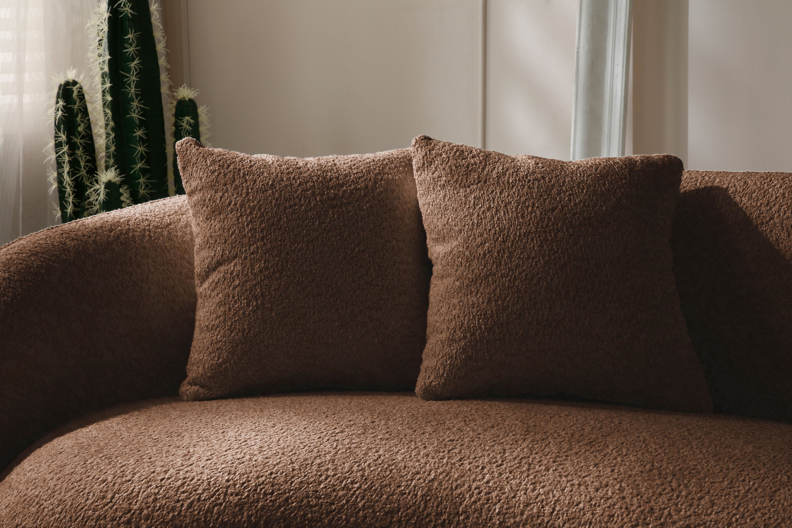 102'' 5-Seater Boucle Sofa Modern Sectional Half Moon Leisure Couch Curved Sofa - Teddy Fleece Brown