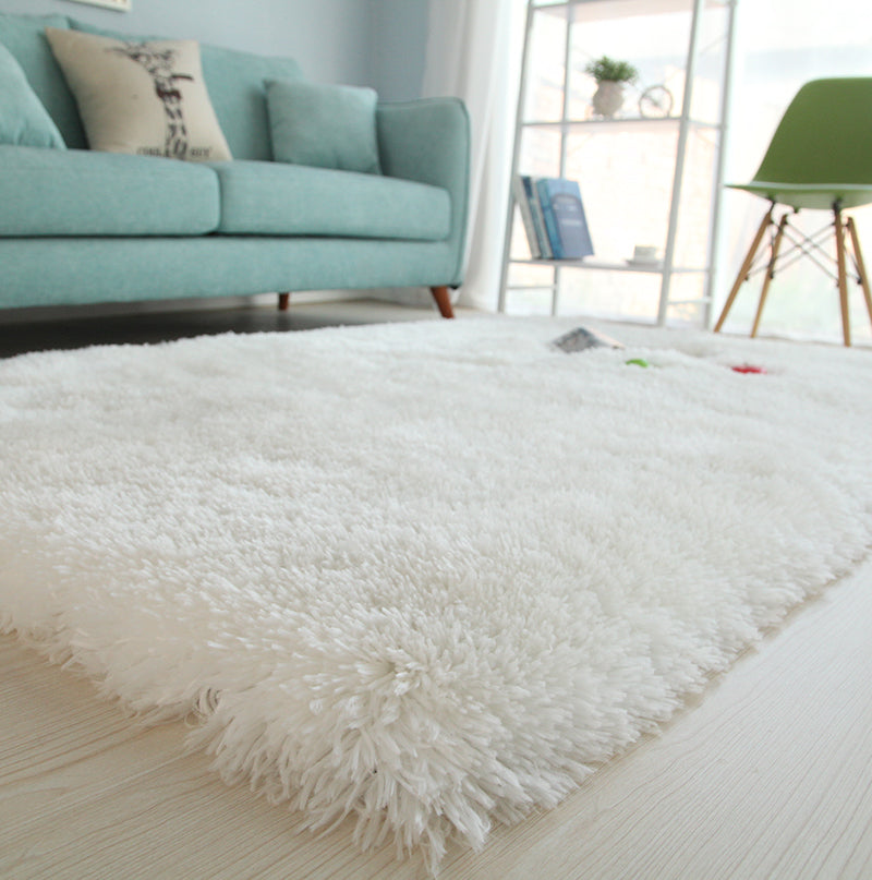 Snow White Long Pile Hand Tufted Shag Area Rug