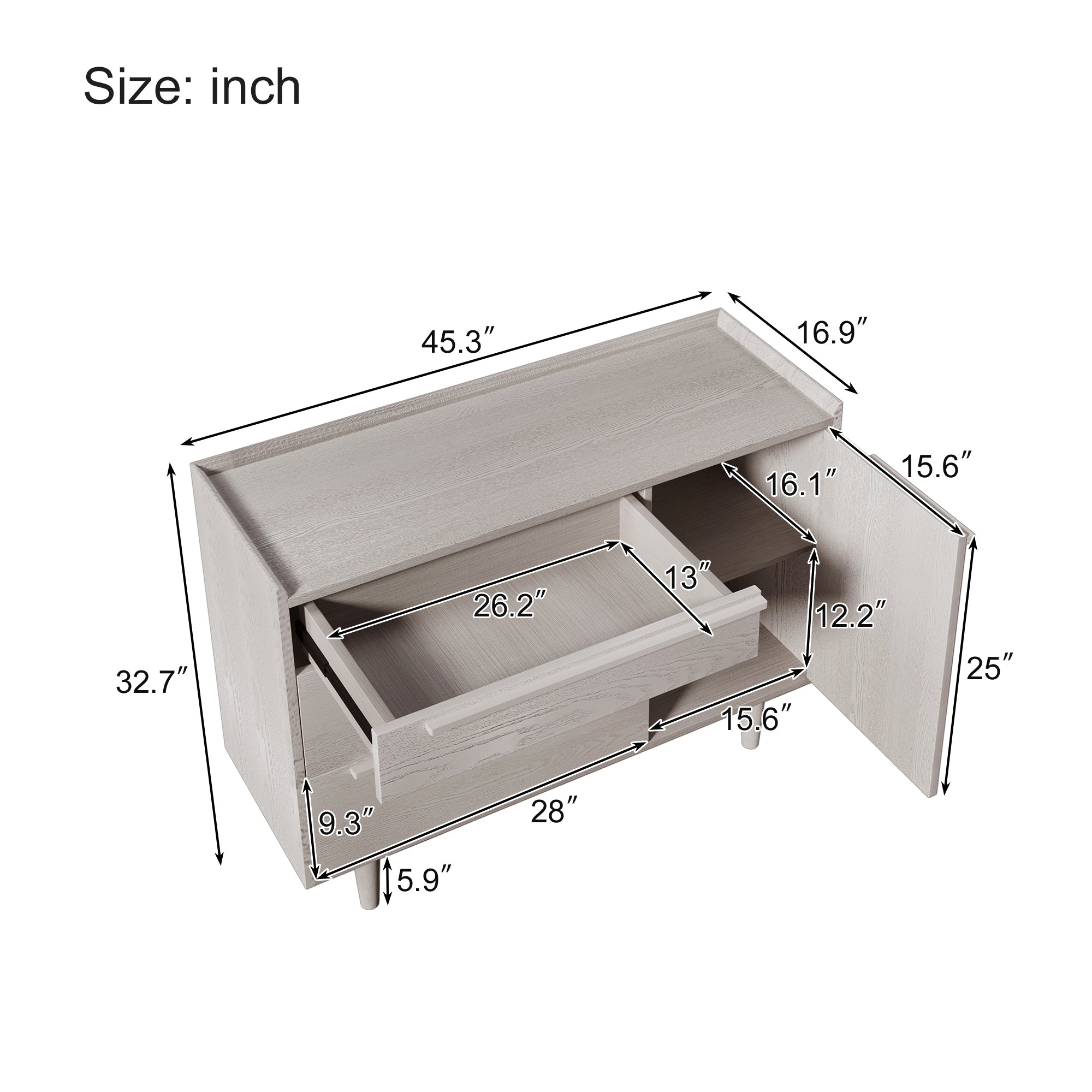 Modern Style Manufactured Wood 3-Drawer Dresser with Solid Wood Legs - Stone Gray