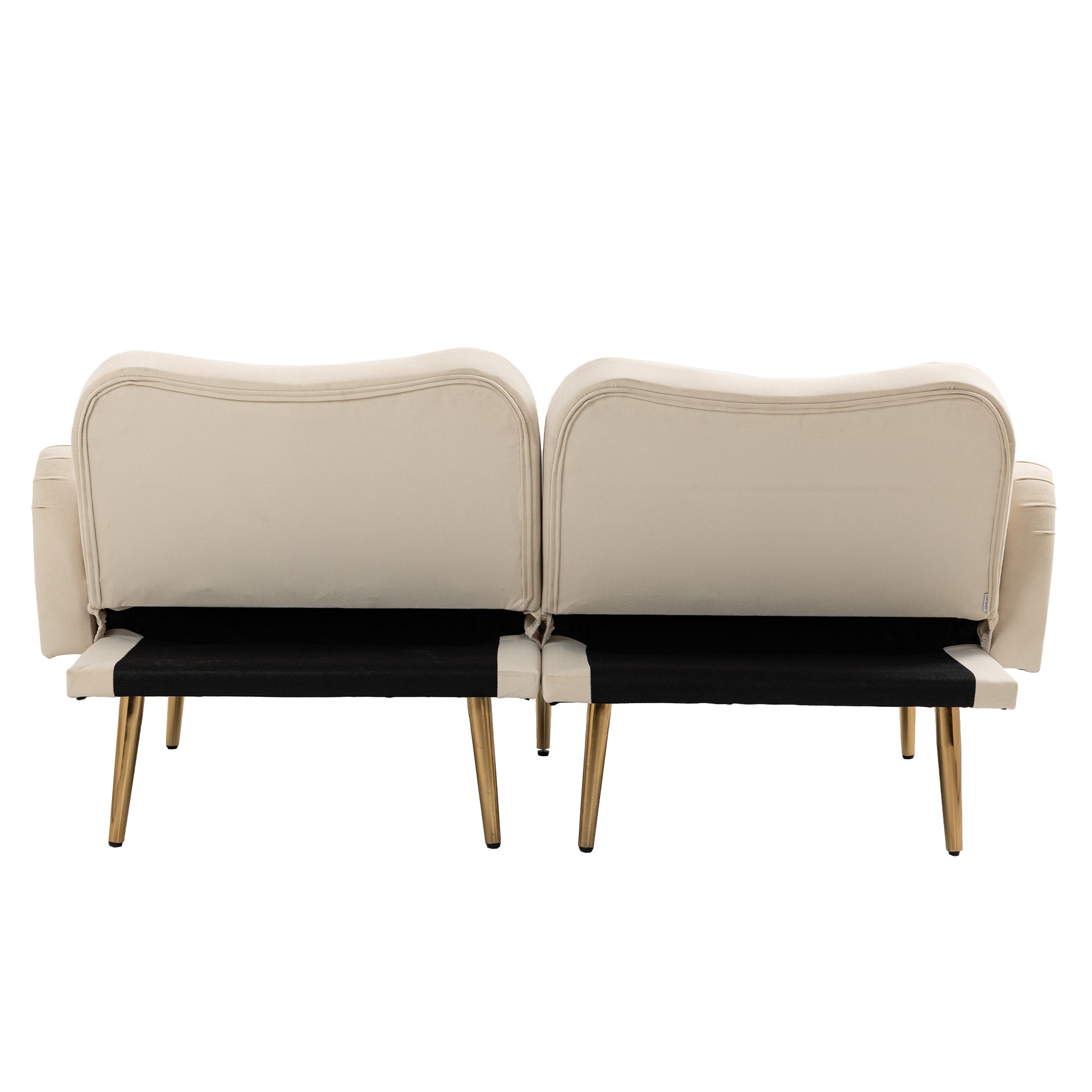 Loveseat Armrest 65 inch Modern Velvet Sofa with 2 Bolster Pillows - Beige