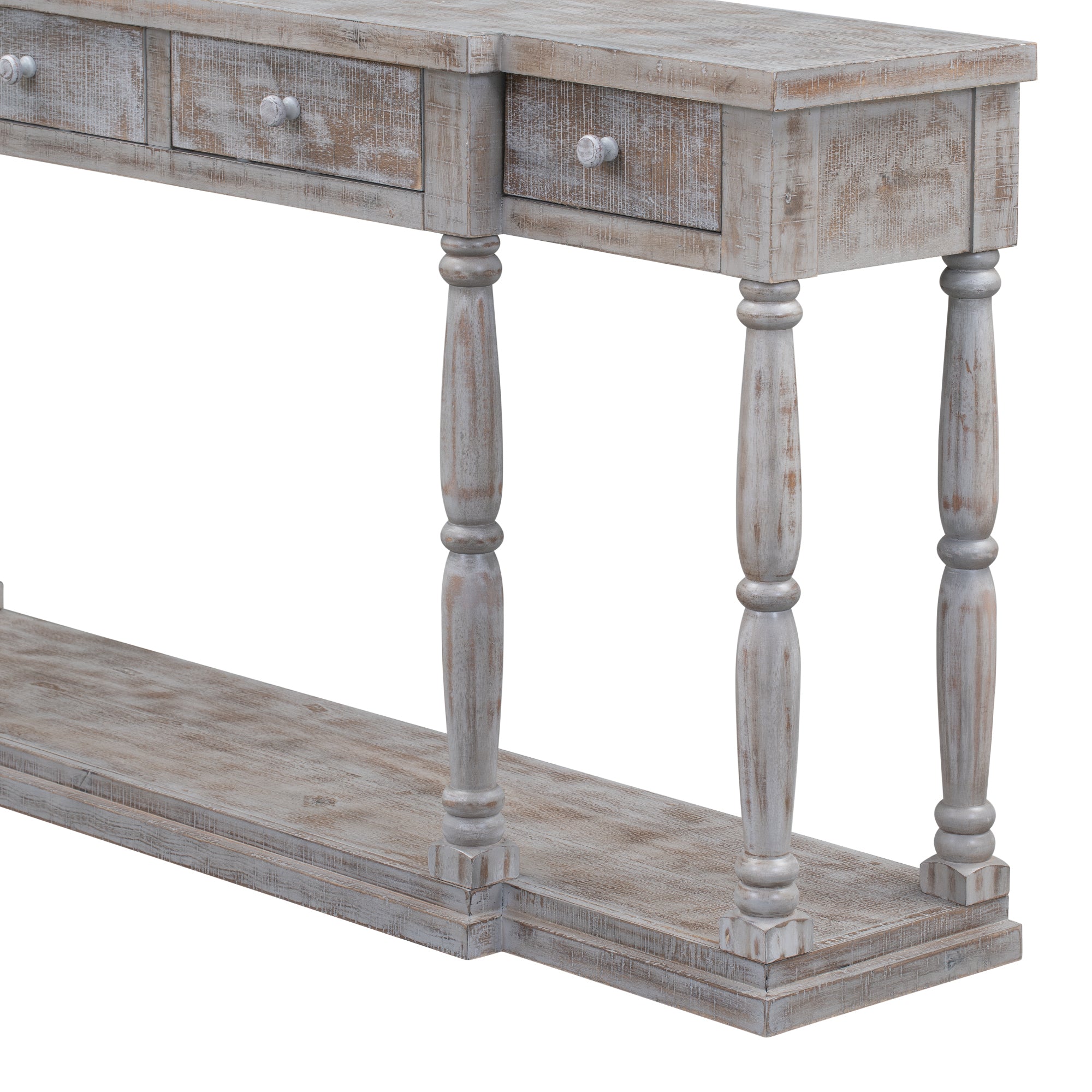 Farmhouse Console Table for Hallway with 4 Front Facing Storage Drawers and 1 Shelf