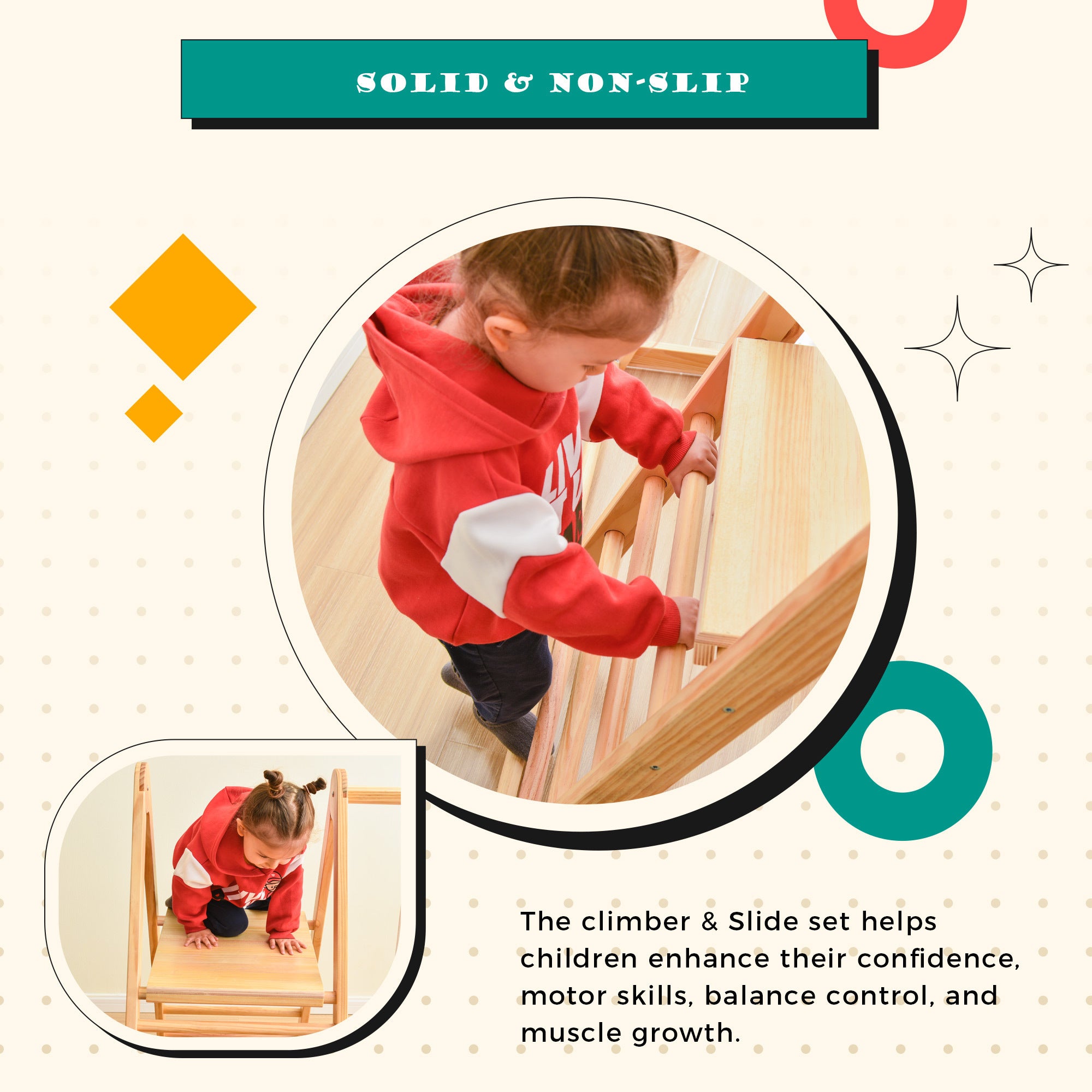 Wooden Swing and Slide Set Indoor Foldable Climbing Playground Play set for Kids/Toddlers
