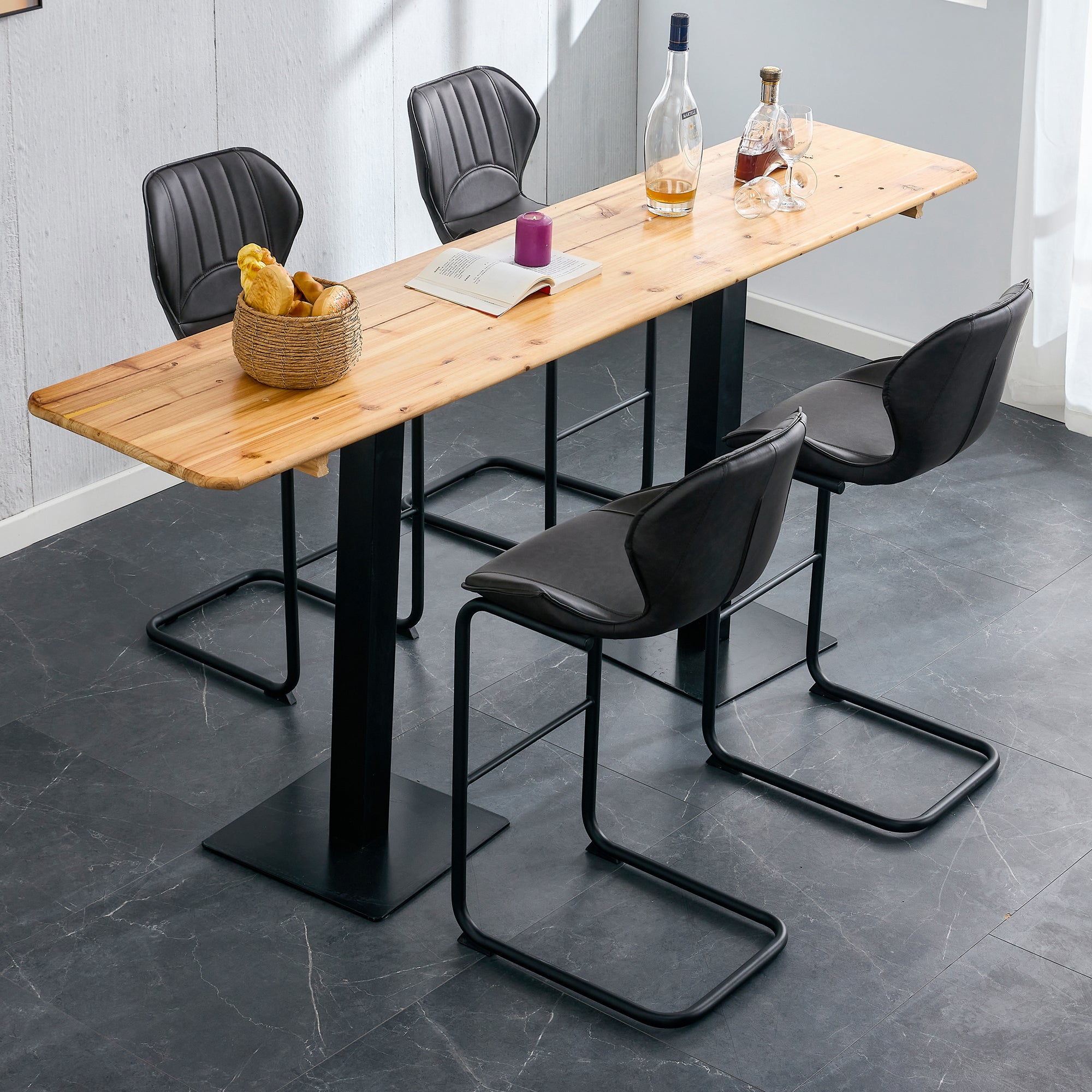 Modern Design Barstool with Metal Legs (Set of 4) - Dark Brown