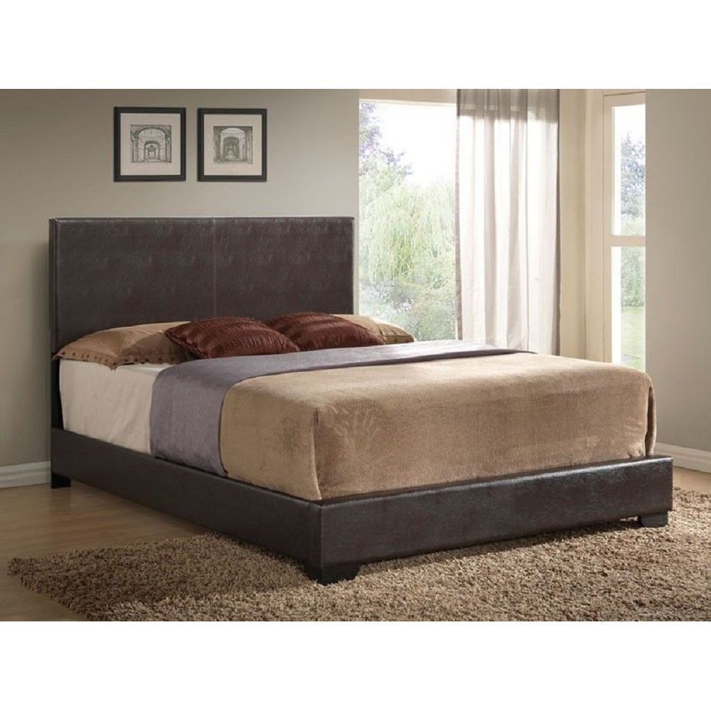Modern Eastern King Bed - Brown PU