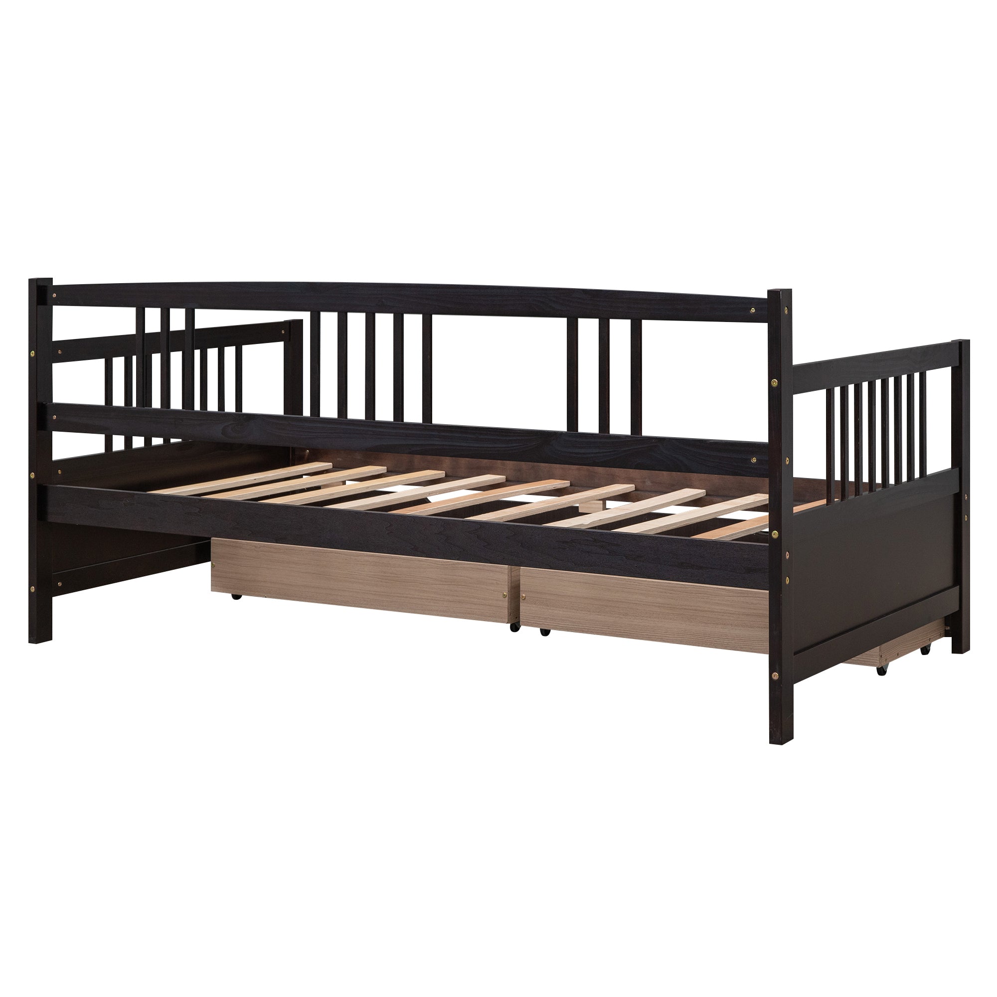 Twin Size Daybed Wood Bed with Two Drawers - Espresso