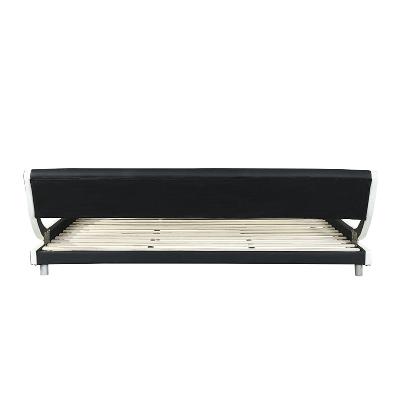 King Size Faux Leather Upholstered Platform Bed Frame, Curve Design, Wood Slat Support, No Box Spring Needed - Black+White