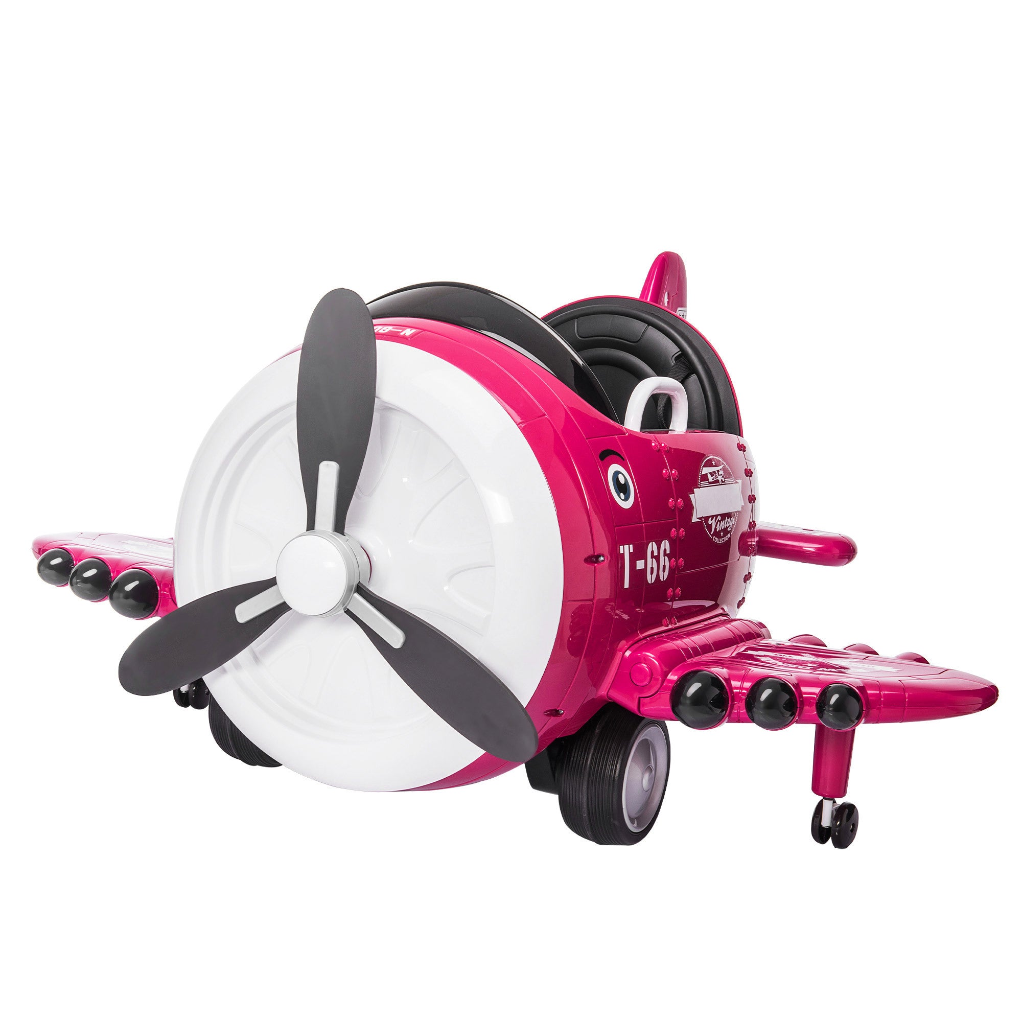 12V Electric Kids Ride on Toy Plane with USB, FM, 360-Degree Rotating by 2 Joysticks, Remote Control for Kids 3 to 6 - Rose Red