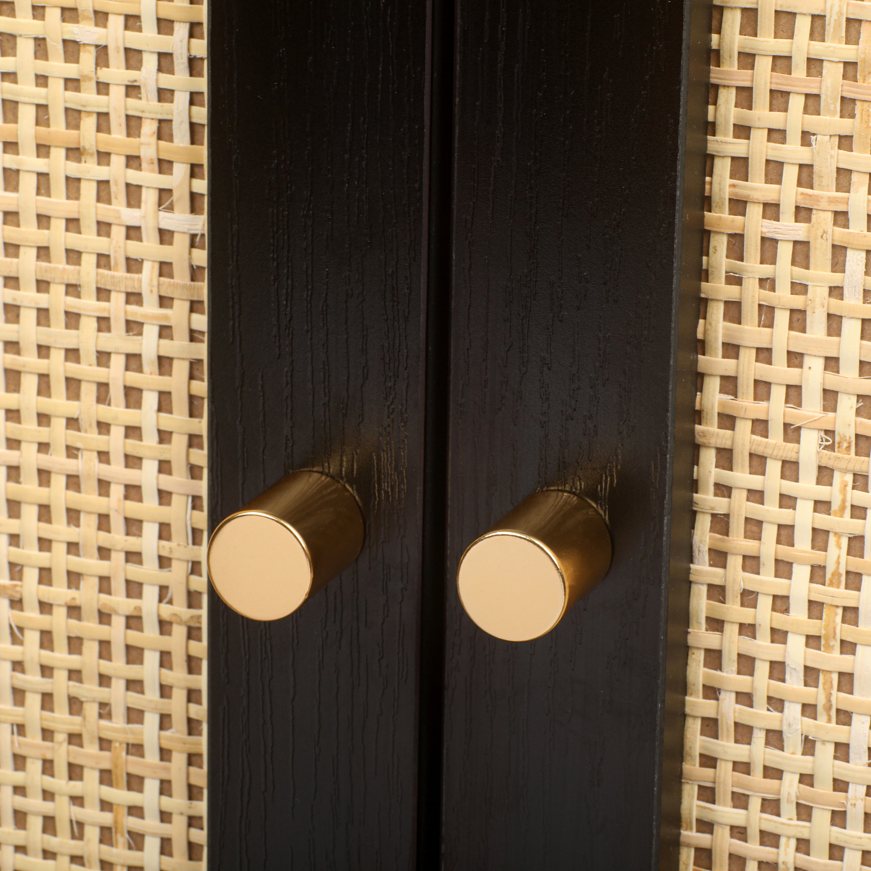 Natural Rattan 2 Door Cabinet - Black