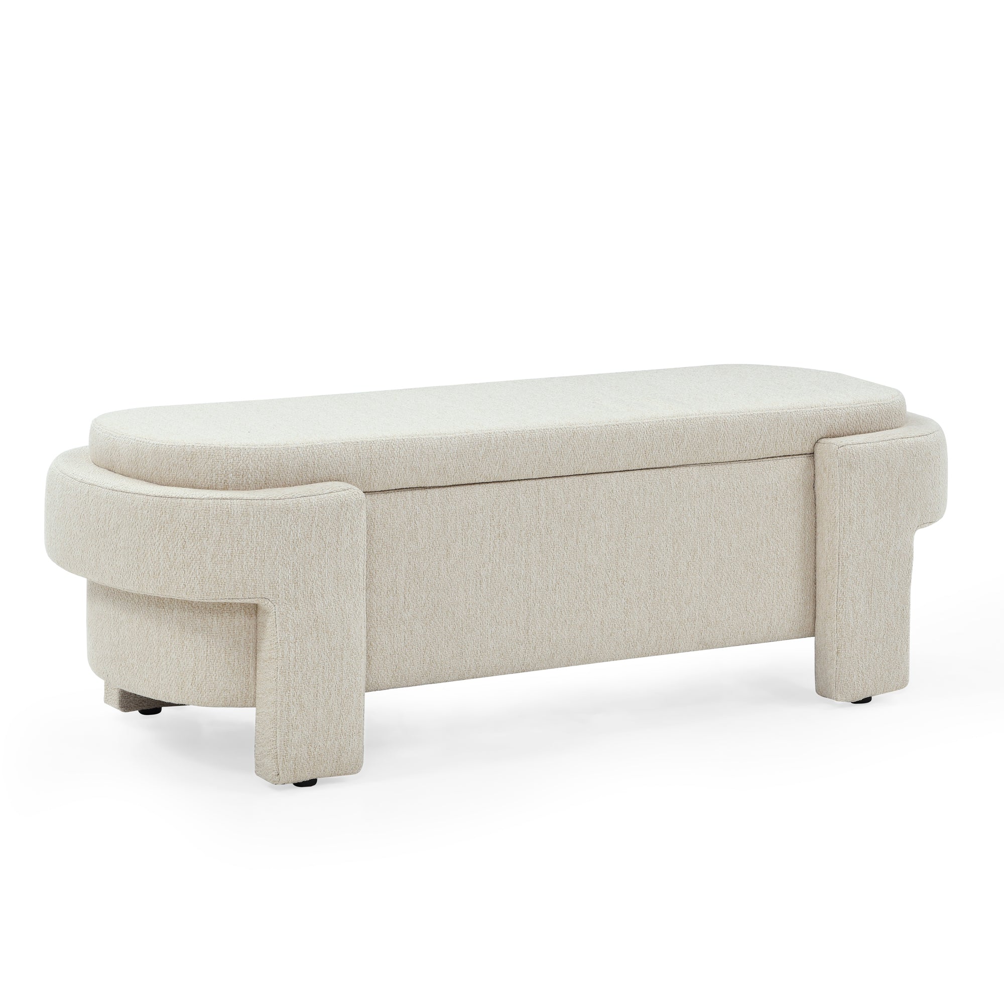 Linen Fabric Upholstered Bench with Large Storage Space - Beige