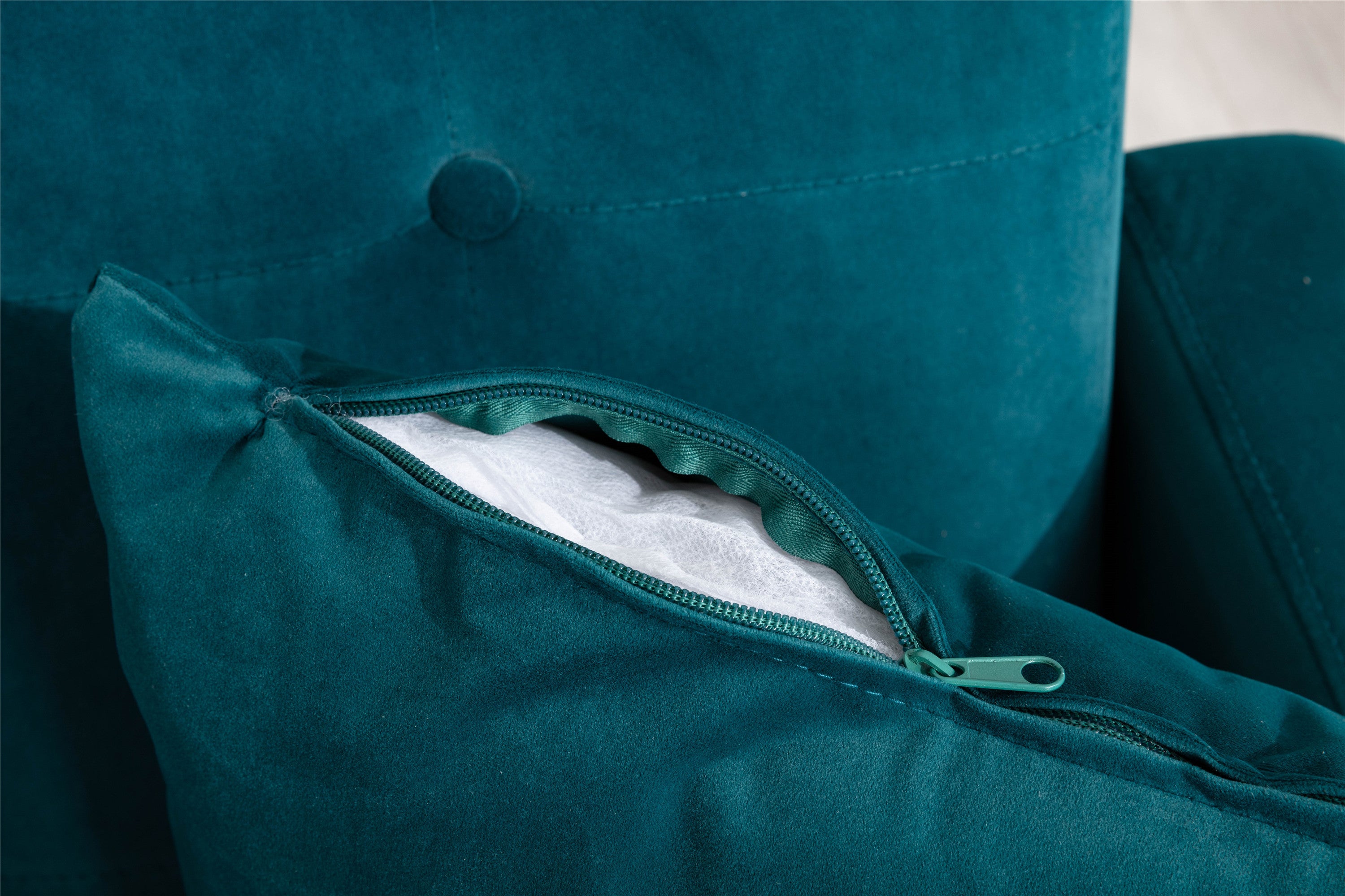 Velvet Accent Sofa, Loveseat Sofa with Rose Gold Metal Feet and Teal Velvet