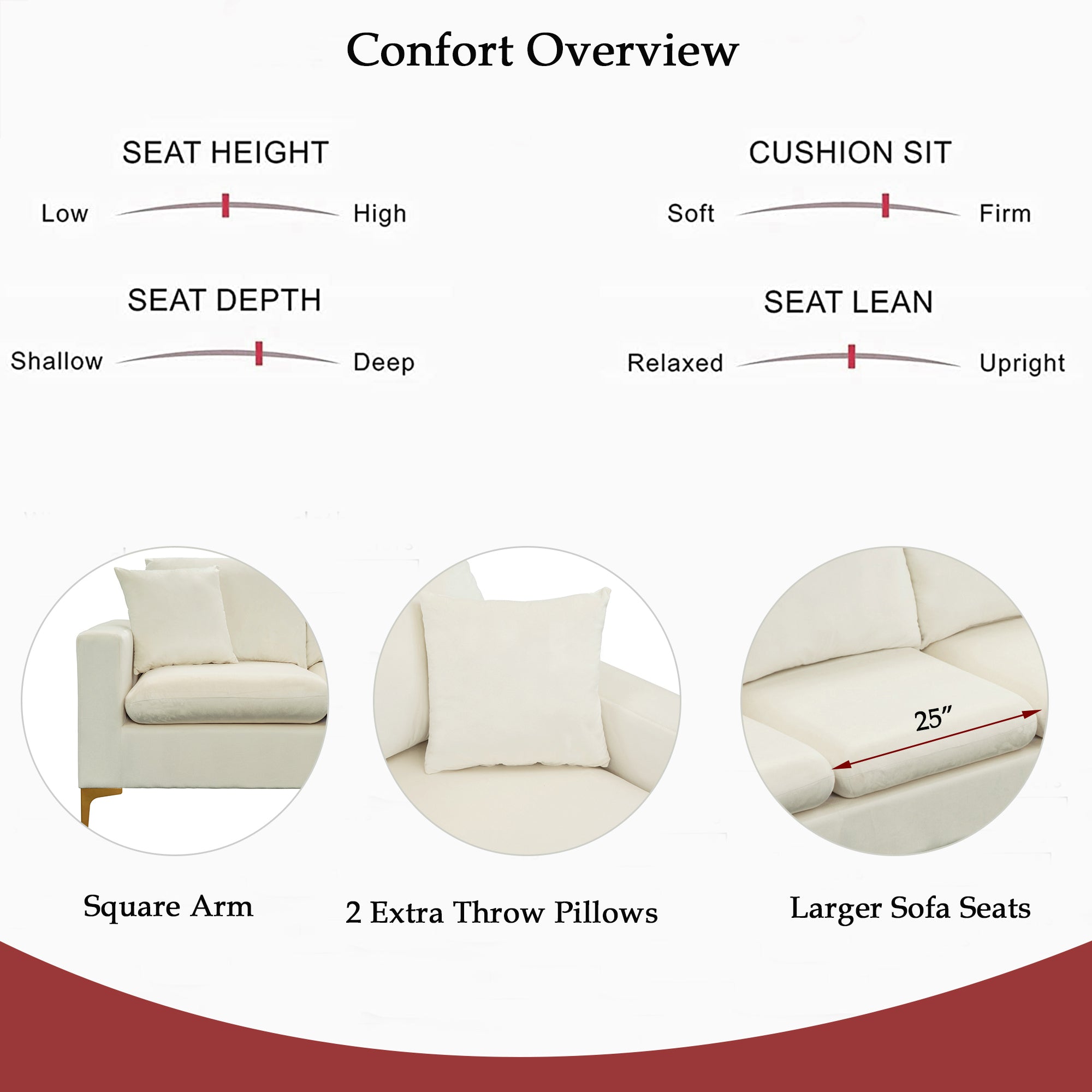 Velvet L Shaped Sectional Sofa Bed Couches Chaise Ottoman Pillows, Cream White