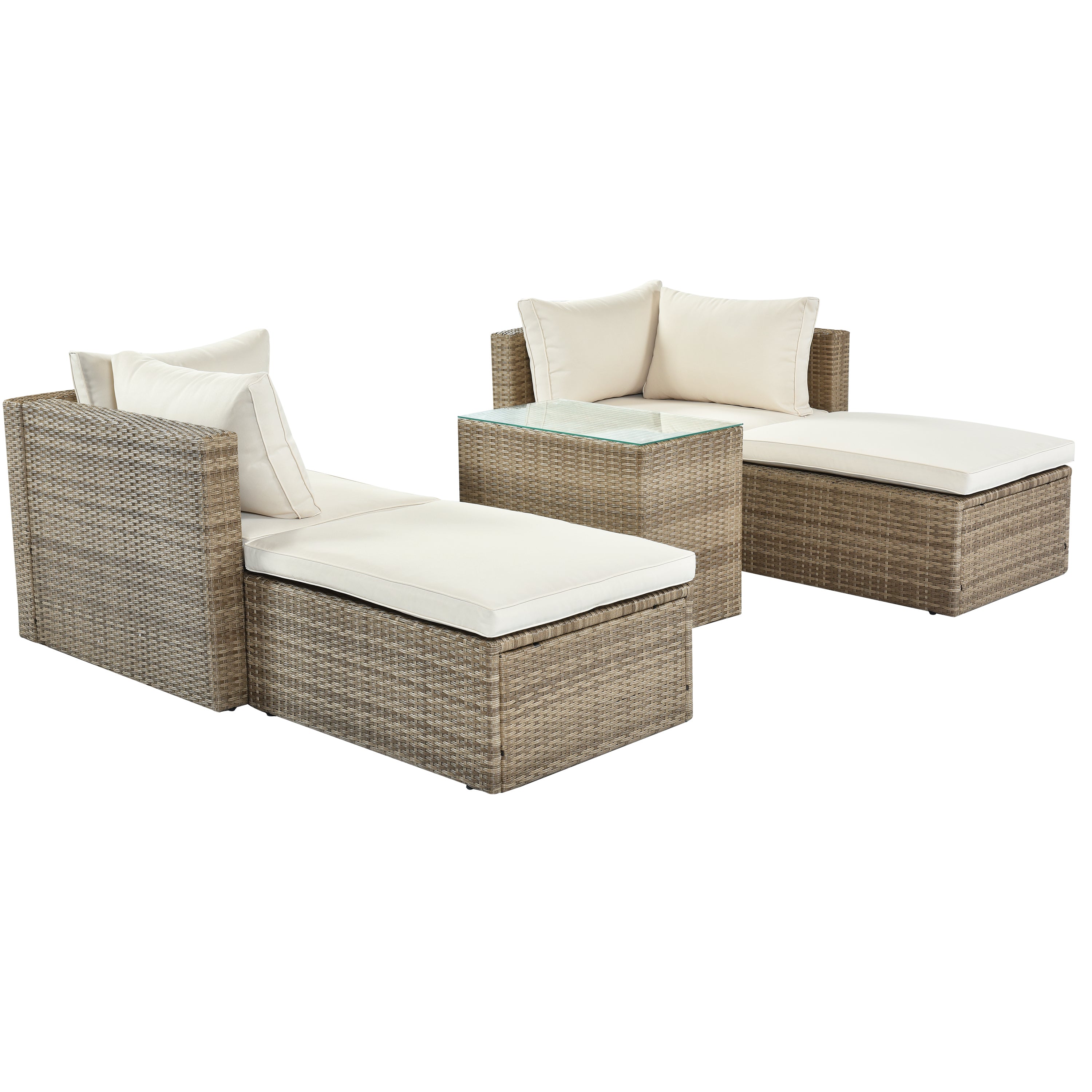 Outdoor Patio Furniture Set, 5-Piece Wicker Rattan Sectional Sofa Set - Brown and Beige