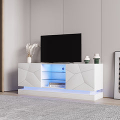 Modern TV Stand with Lights with Storage Drawers - White