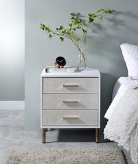 Nightstand, White, Champagne & Gold Finish