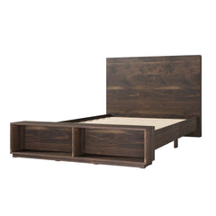 Queen Size Wood Platform Bed with Storage Bench - Walnut