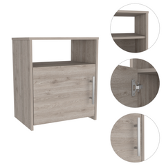 Nightstand, One Shelf, Single Door Cabinet, Metal Handle - Light Gray