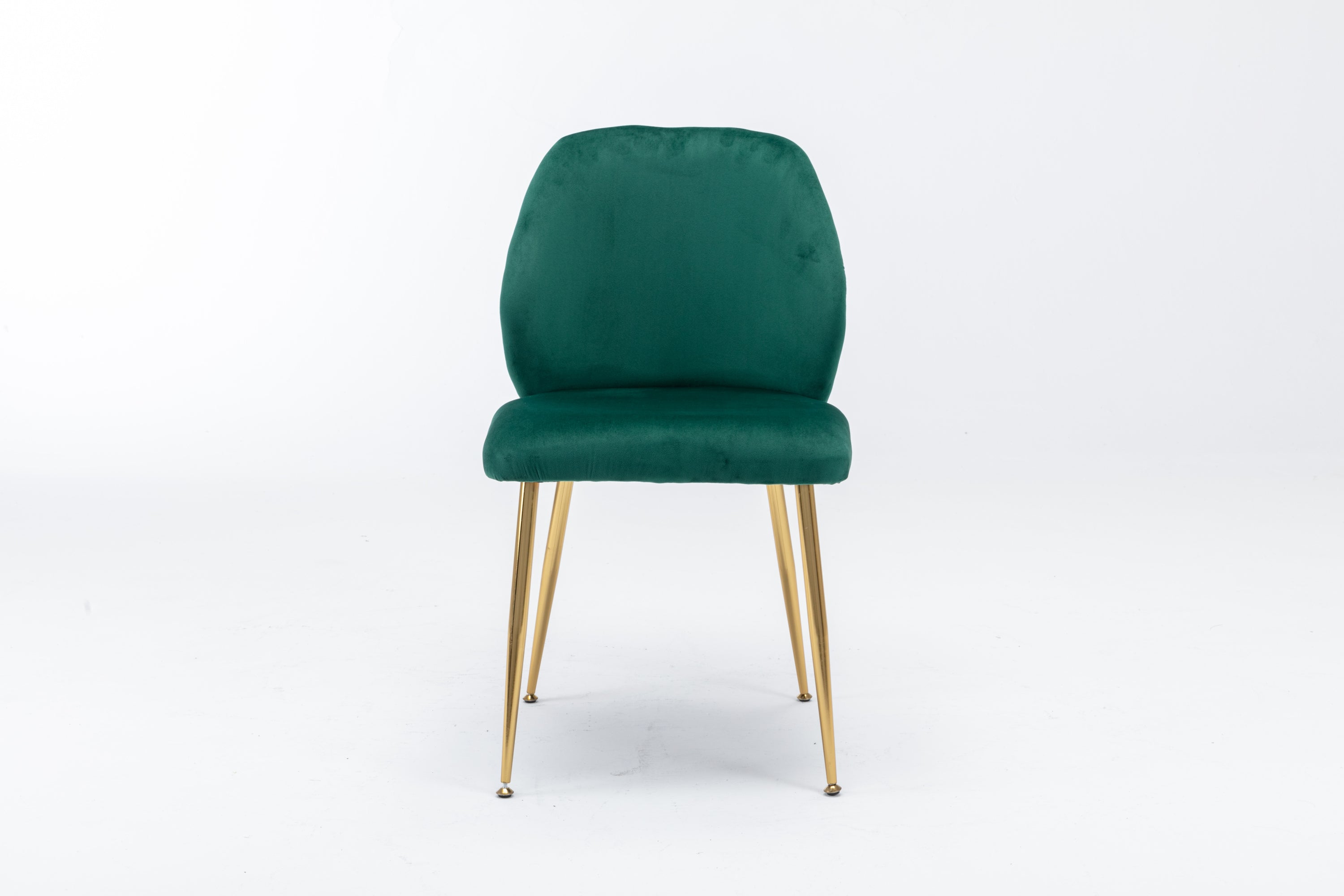 Modern Woven Velvet Upholstered Dining Chairs with Barrel Backrest and Gold Metal Legs (Set of 2) - Green
