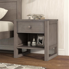 Wooden Nightstand with a Drawer and an Open Storage - Antique Gray