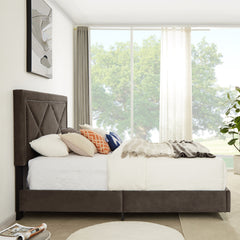 King Bed - Beautiful brass studs adorn the headboard, strong wooden slats + metal legs with Electroplate