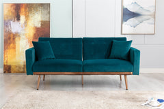 Velvet Accent Sofa, Loveseat Sofa with Rose Gold Metal Feet and Teal Velvet
