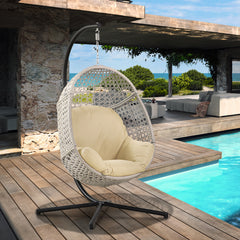 Large Hanging Egg Chair with Stand & UV Resistant Cushion with C-Stand for Outdoor/Indoor Space