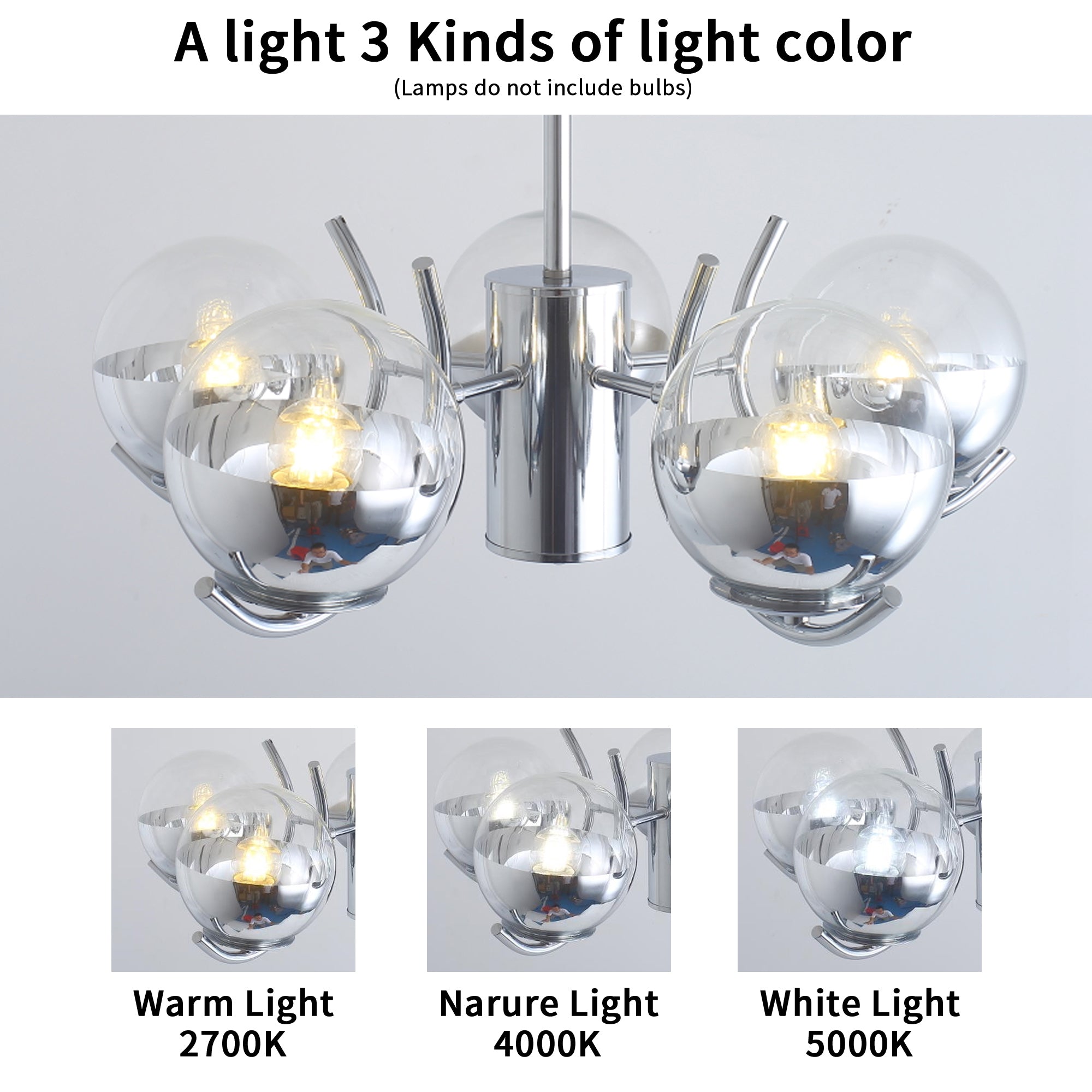 Modern American chandelier-silver iron glass lampshade -6 bulbs -E26 lamp holder