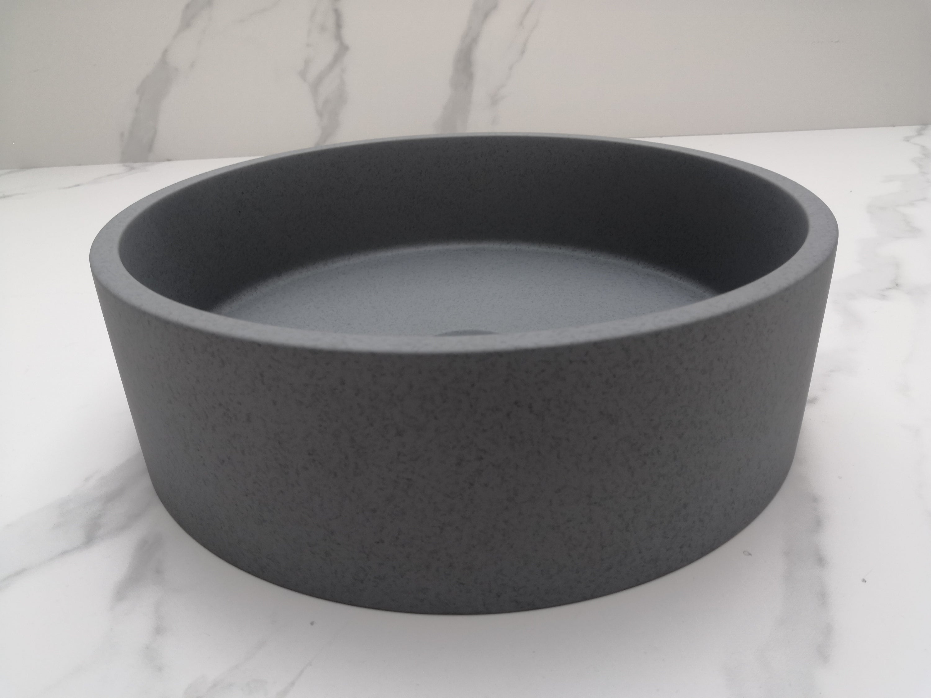 Round Concrete Vessel Bathroom Sink without Faucet and Drain - Cement Grey