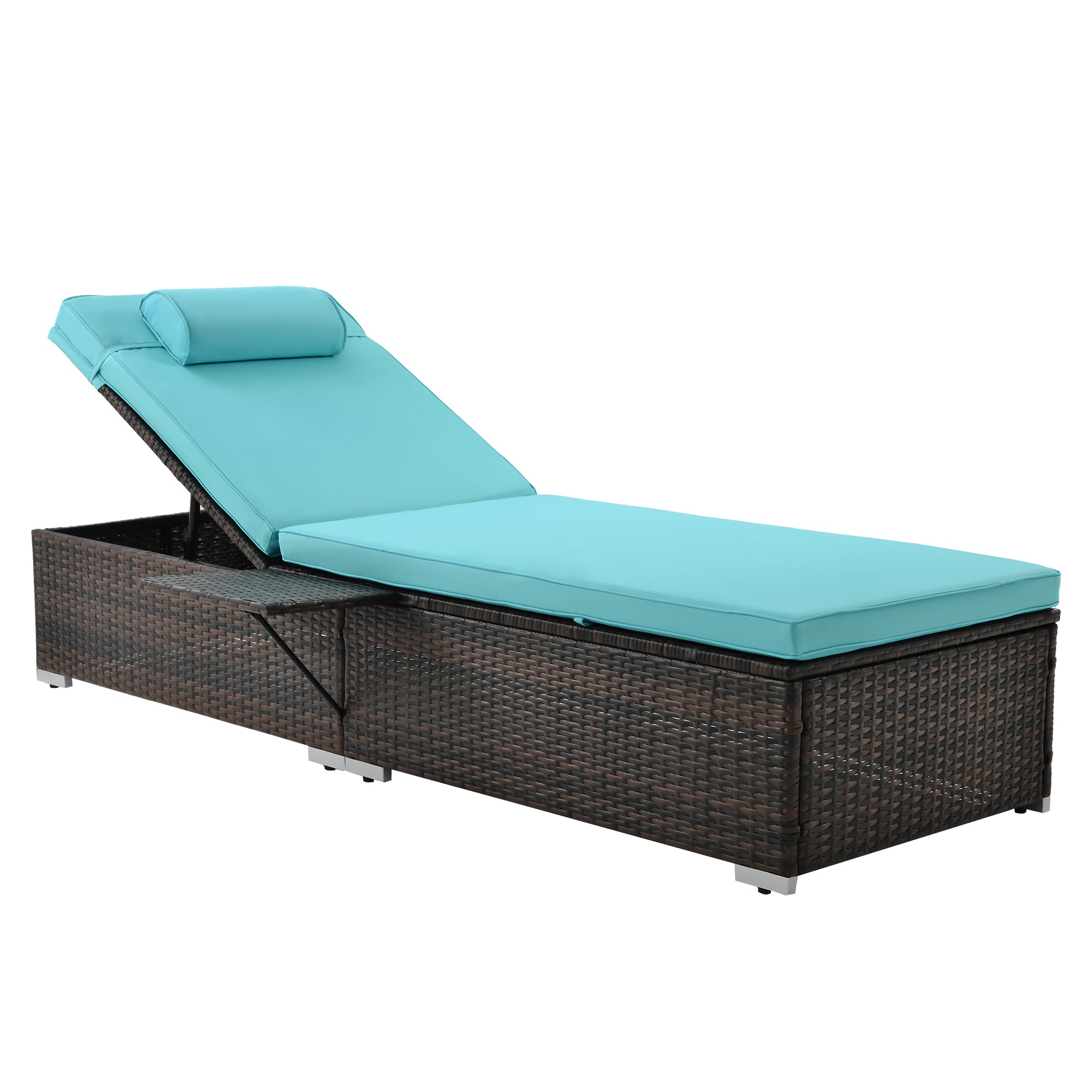 Outdoor PE Wicker Chaise Lounge - 2 Piece patio lounge chair; chaise lounge; lazy boy recliner;outdoor lounge chairs set of 2 beach chairs; recliner chair with side table  (Same as W213S00038)