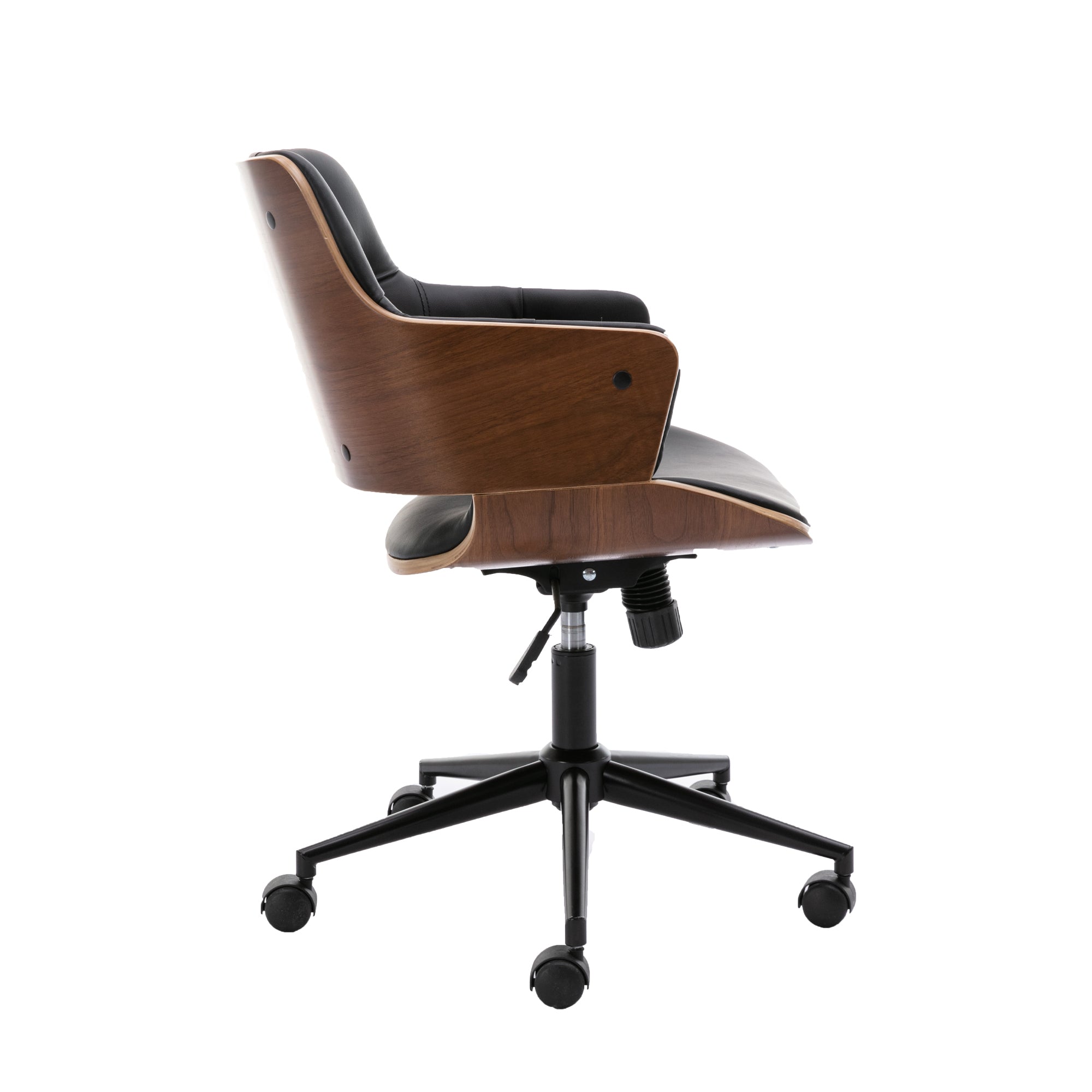 Bentwood Adjustable Office Chair, Black PU Leather Upholstery and Black Foot