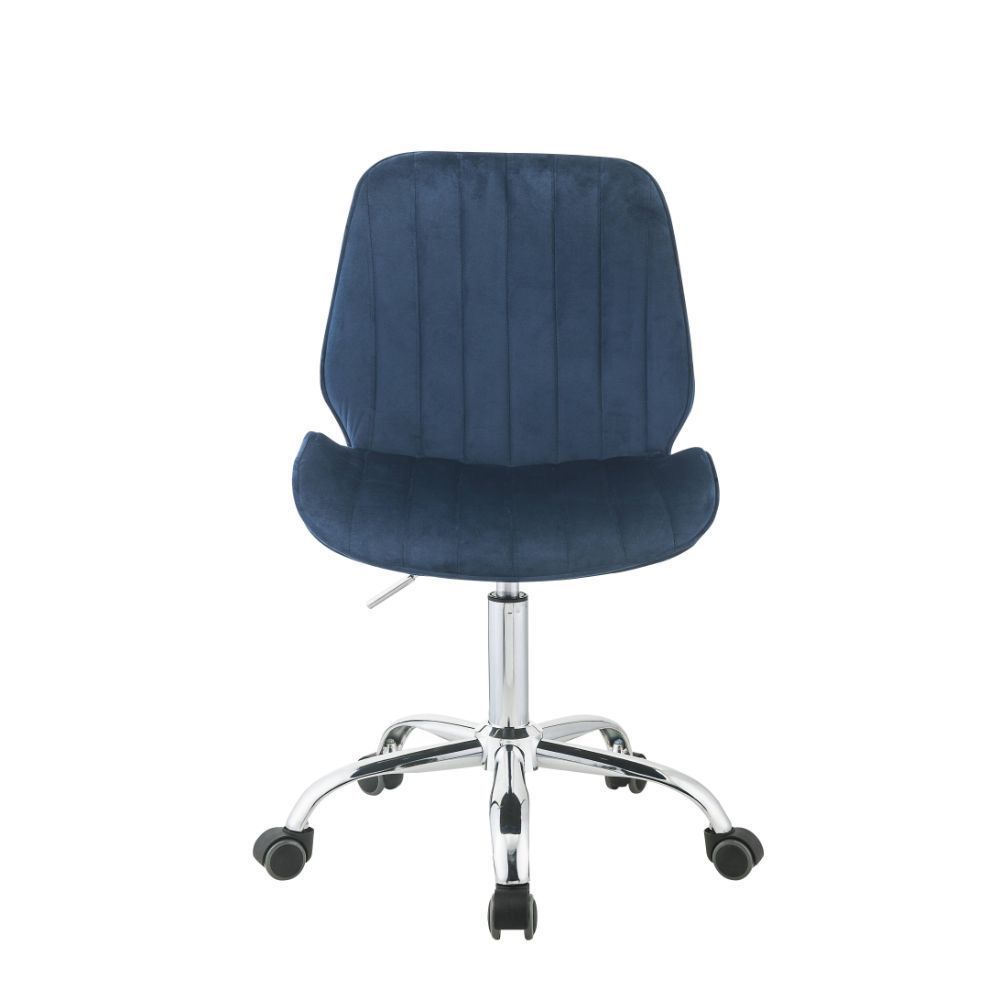 Armless Office Chair with Swivel - Twilight Blue Velvet & Chrome