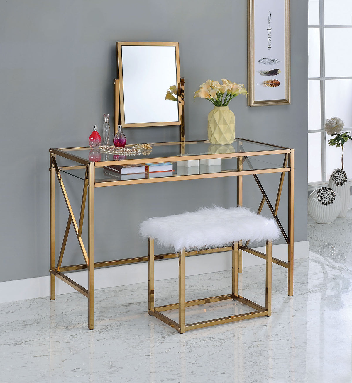 Champagne Vanity w/ Stool