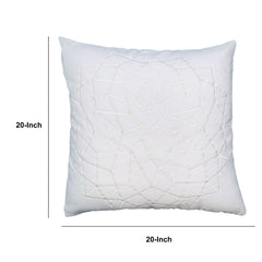 Square Accent Throw Pillow, Embroidered Geometric Abstract Pattern, With Filler - White