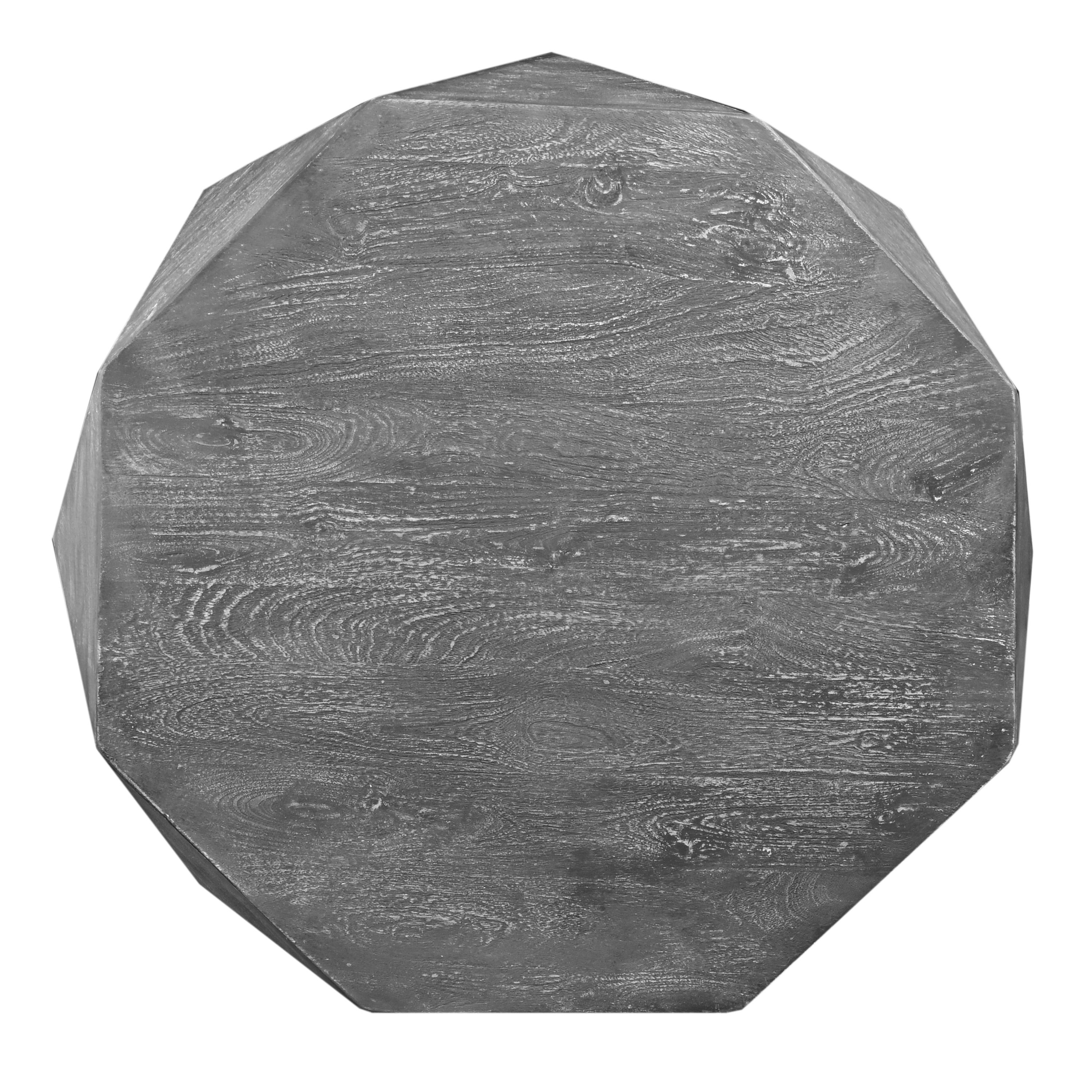 34 Inch Handcrafted Mango Wood Coffee Table Drum Shape - Rustic Gray
