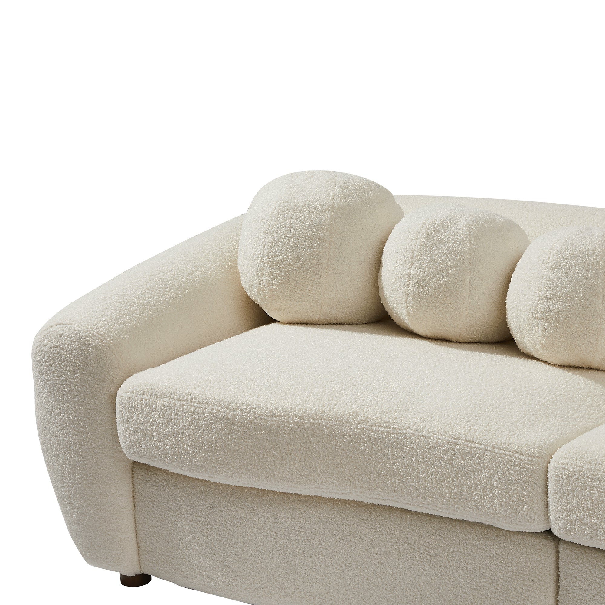 87.7" Modern Curved Sofa, Back Upholstered Couch with 5 Decorative Throw Pillows - Teddy Beige