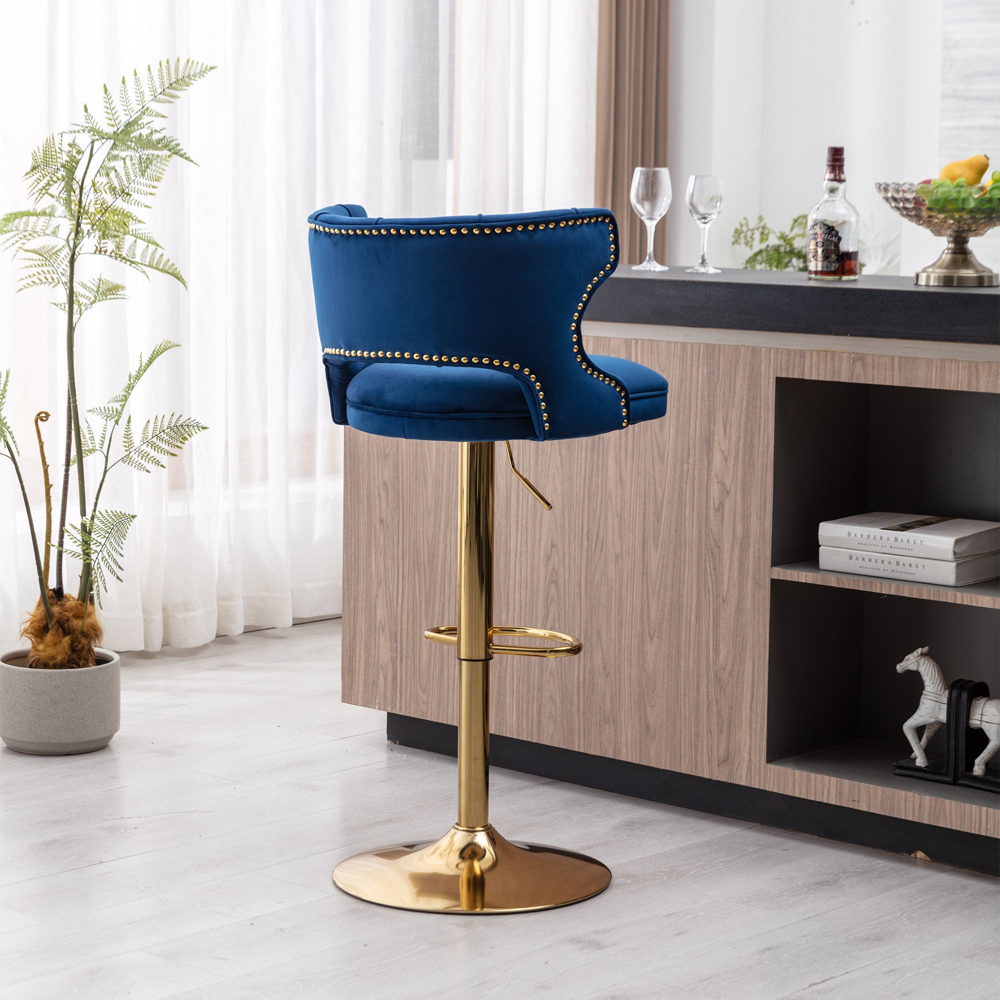 Bar Stools With Back and Footrest Counter Height Dining Chairs (Set of 2) - Velvet Blue