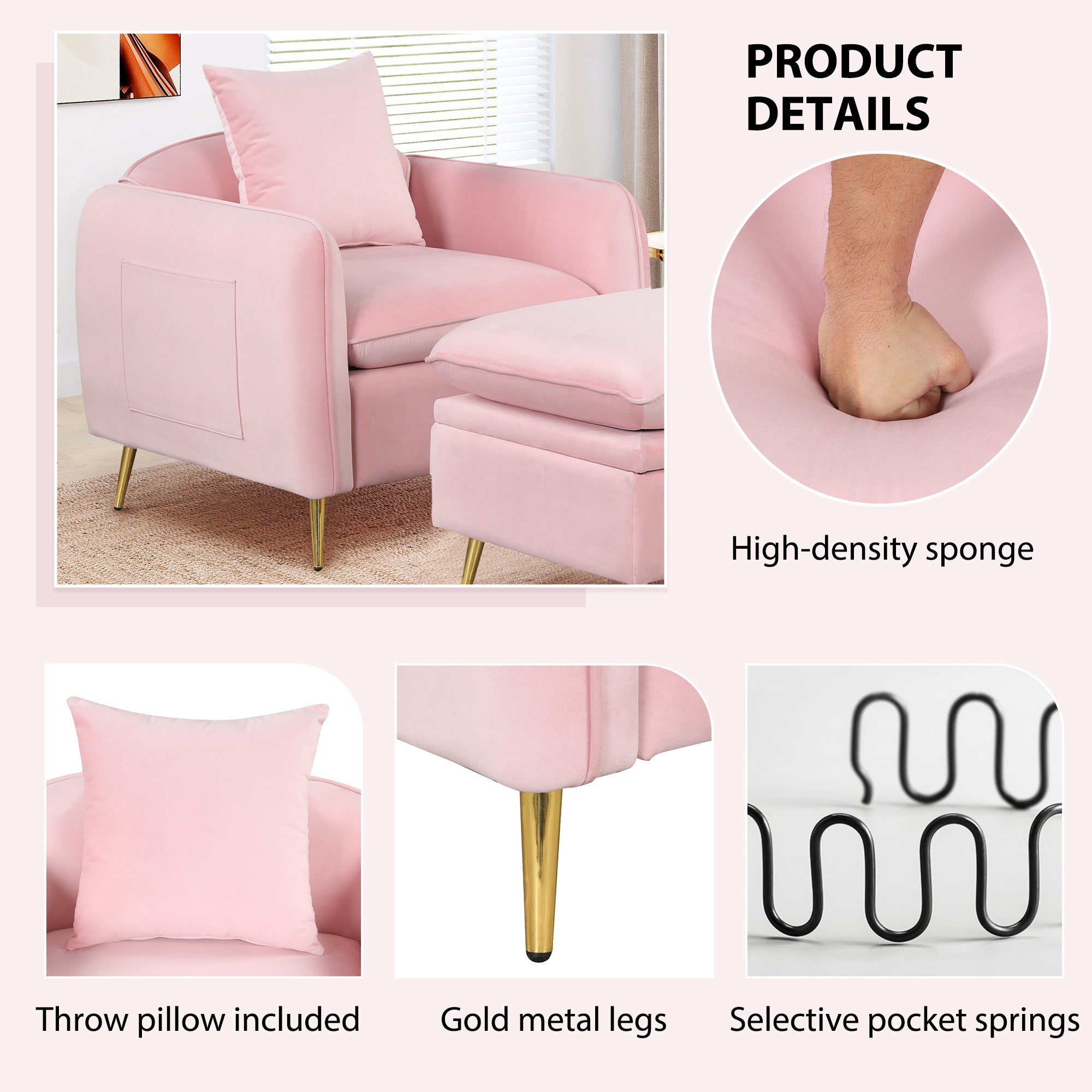 Armchair with Ottoman Fabric Single Sofa Foot Rest