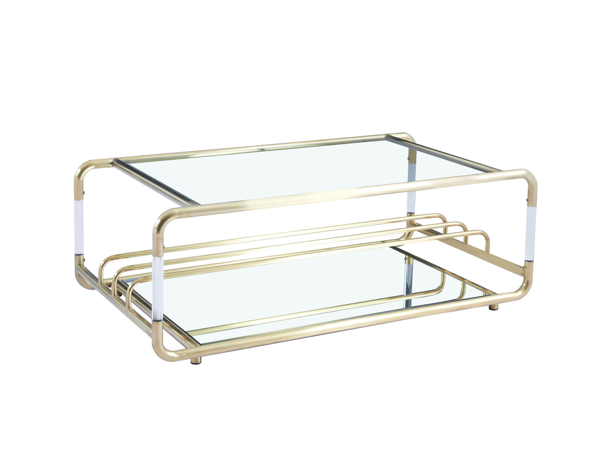 Gold Stainless Steel With Acrylic Frame Clear Glass Top Coffee Table