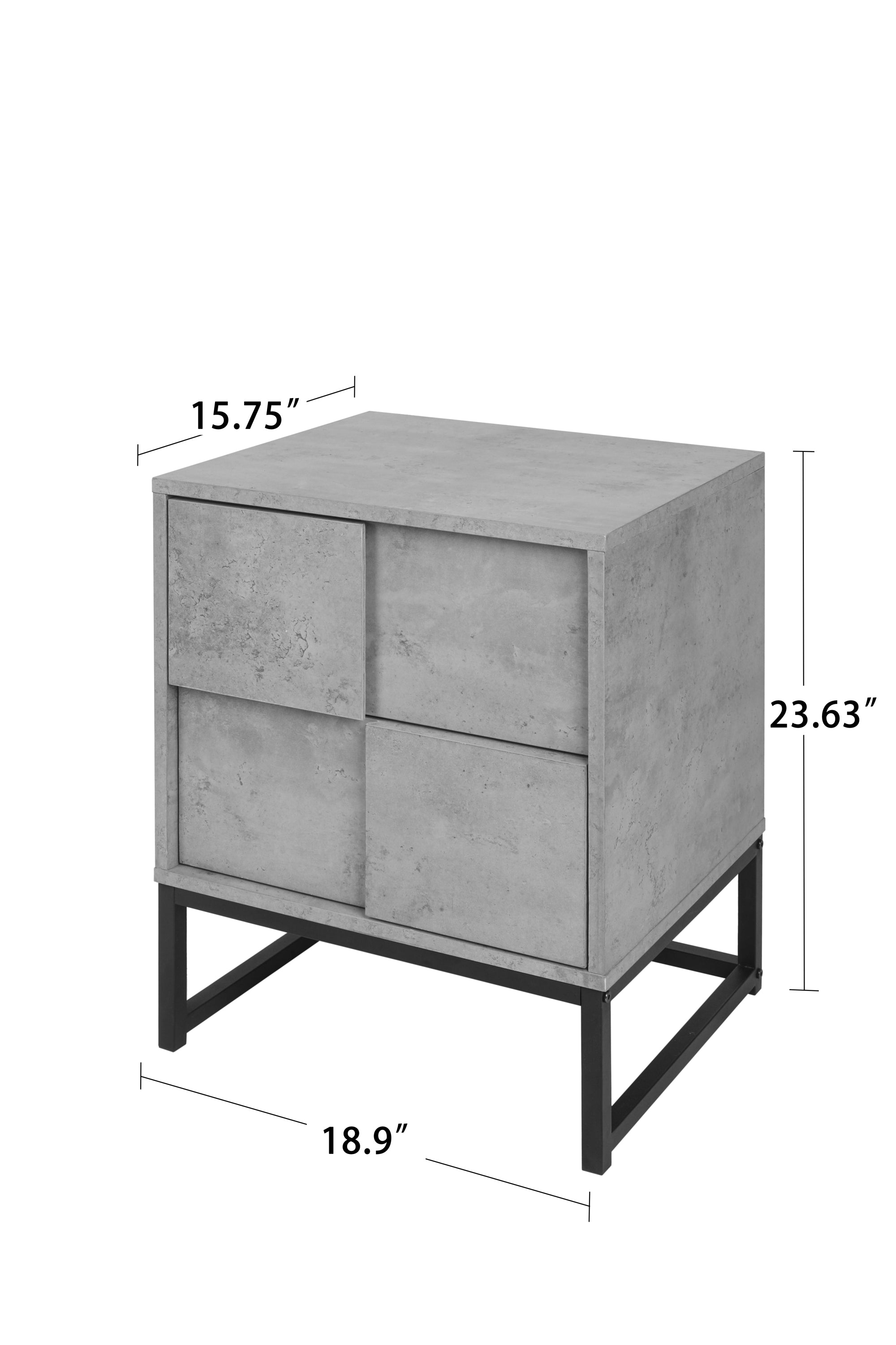 2 Drawer Nightstand,geometric elements - Cement Grey