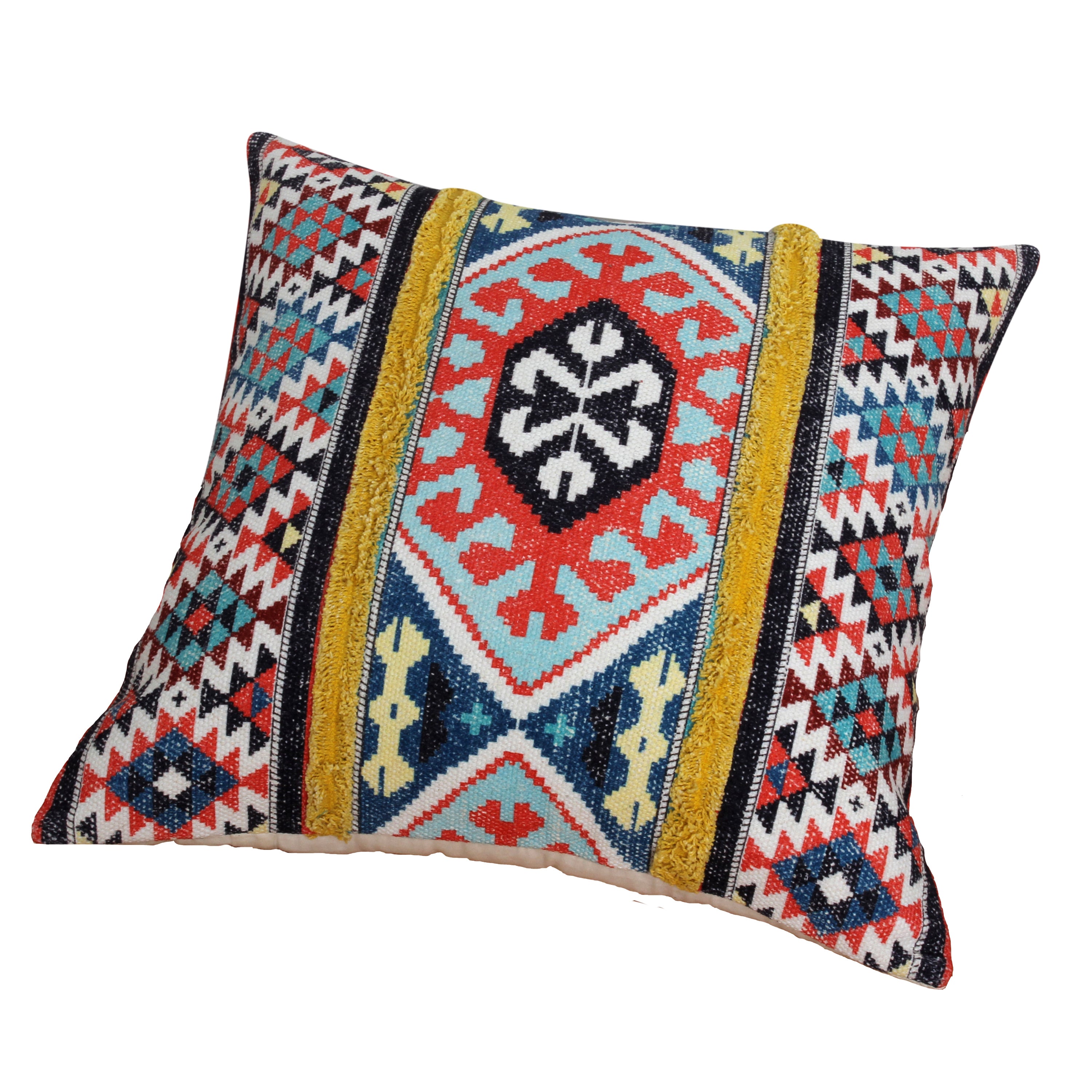 Square Cotton Accent Throw Pillow, Soft Kilim Print - Multicolor