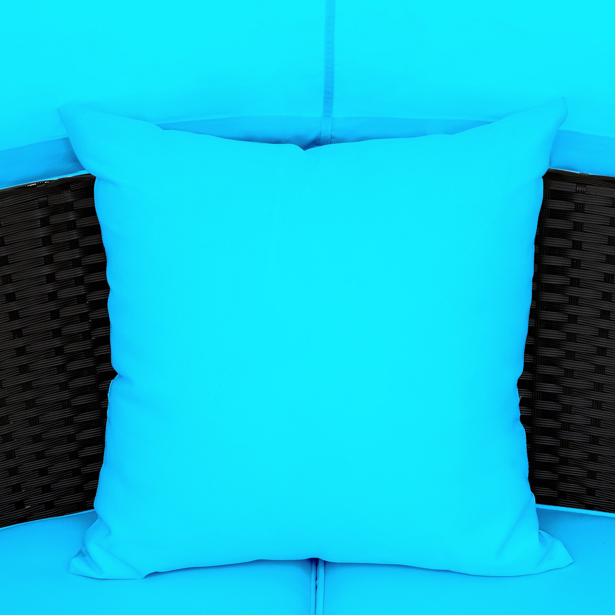 Outdoor rattan daybed sunbed with Retractable Canopy Wicker Furniture, Round Outdoor Sectional Sofa Set, Black Wicker Furniture Clamshell  Seating with Washable Cushions - Blue