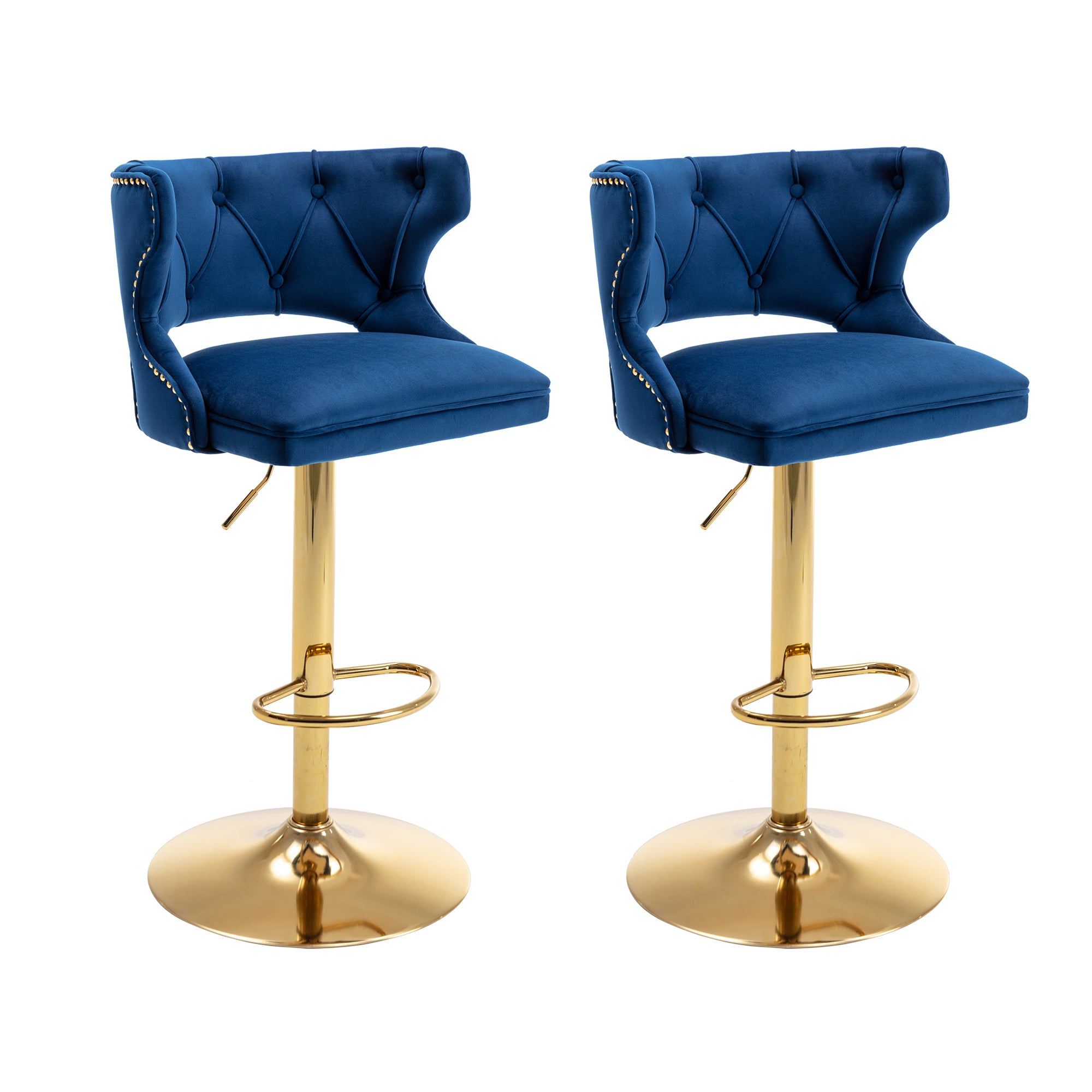 Bar Stools With Back and Footrest Counter Height Dining Chairs (Set of 2) - Velvet Blue